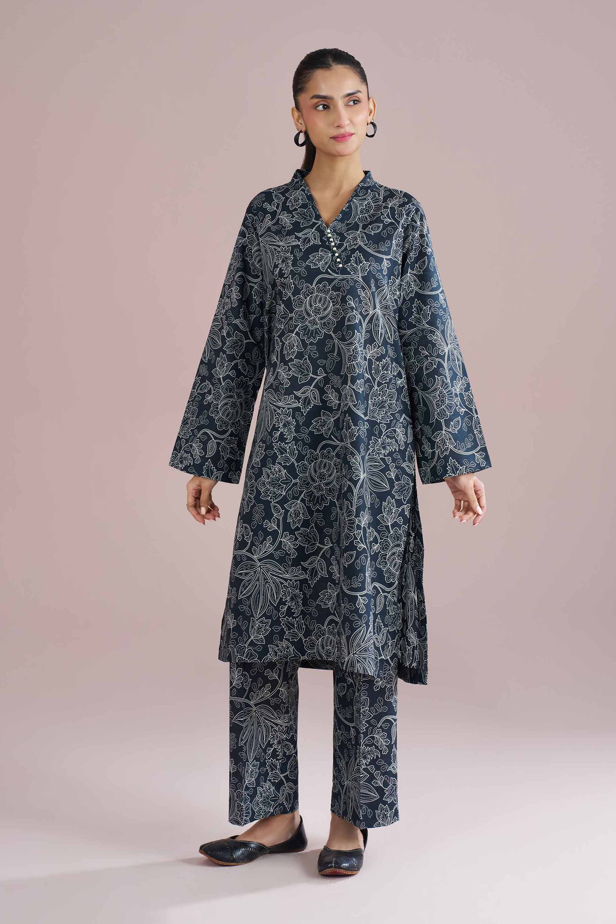 NishatUK - Black Printed Cambric 2-piece ready to wear Dress