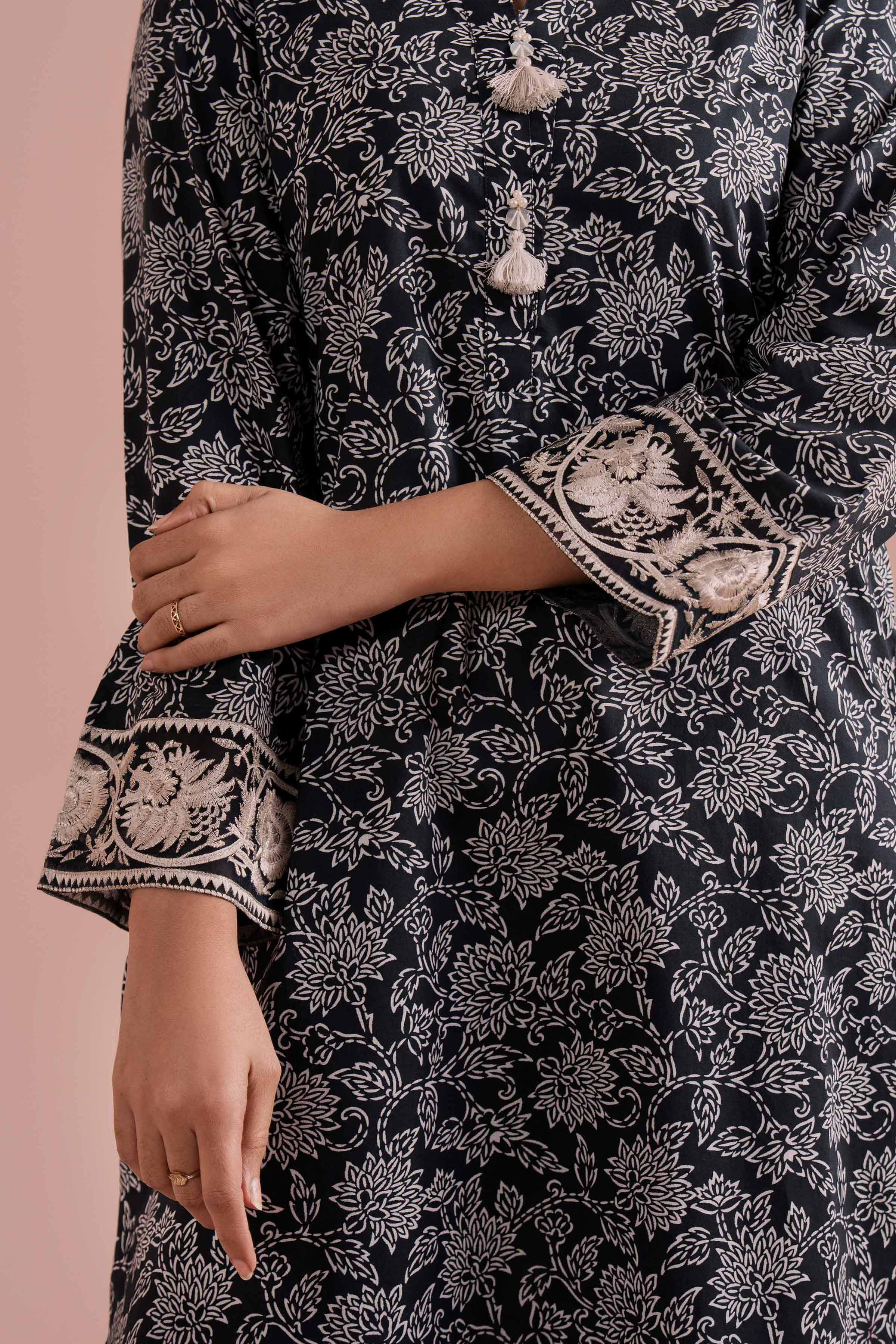 NishatUK - Black Embroidered Cambric 2-piece ready to wear Dress