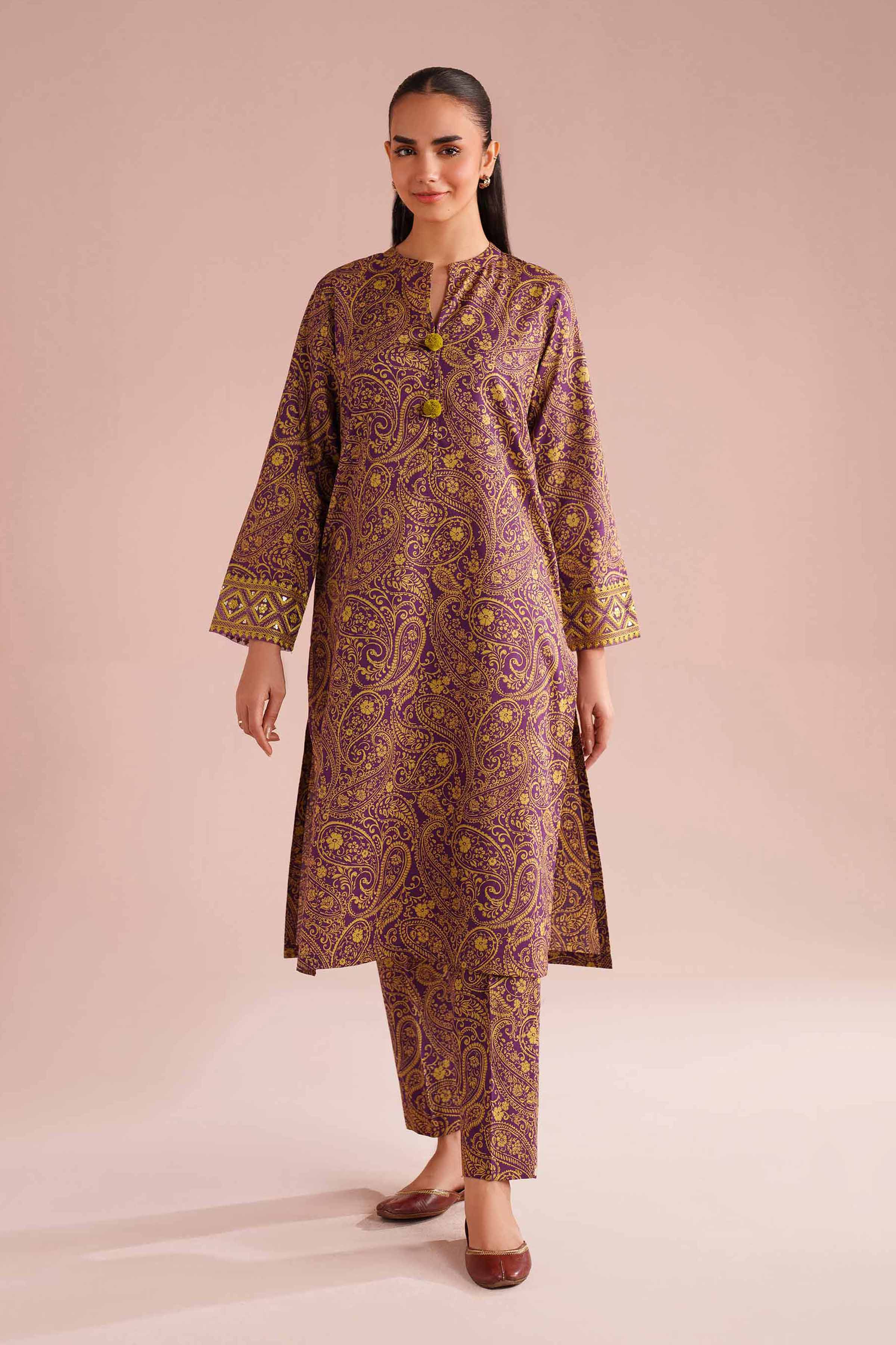 NishatUK - Purple Embroidered Cambric 2-piece ready to wear Dress