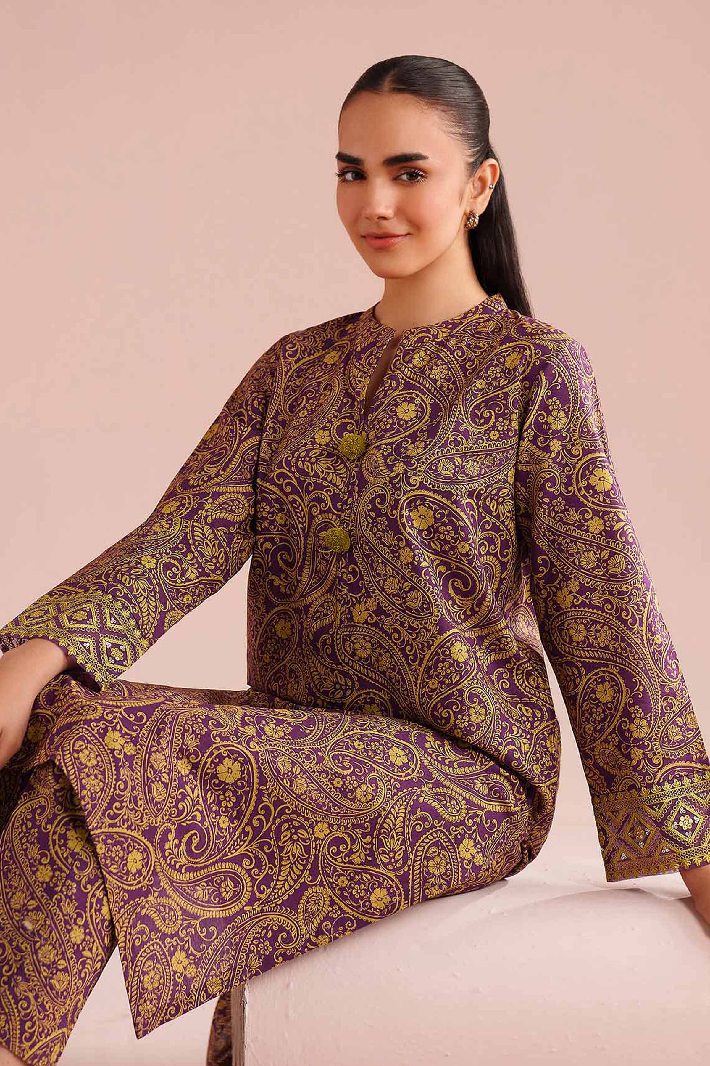NishatUK - Purple Embroidered Cambric 2-piece ready to wear Dress