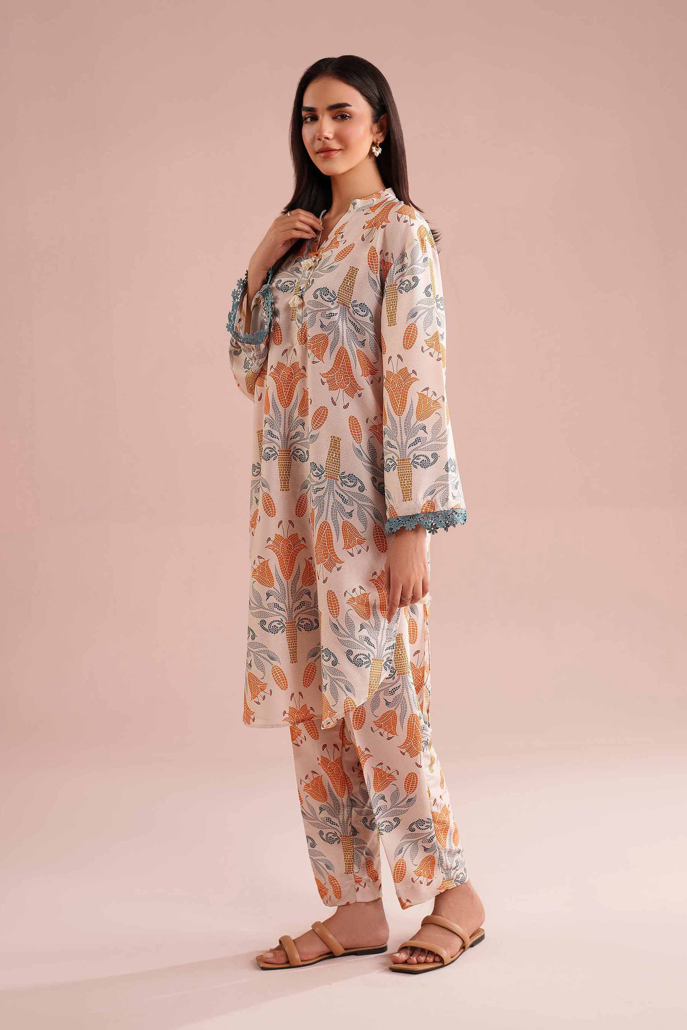 NishatUK - Beige Printed Lawn 2-piece ready to wear Dress