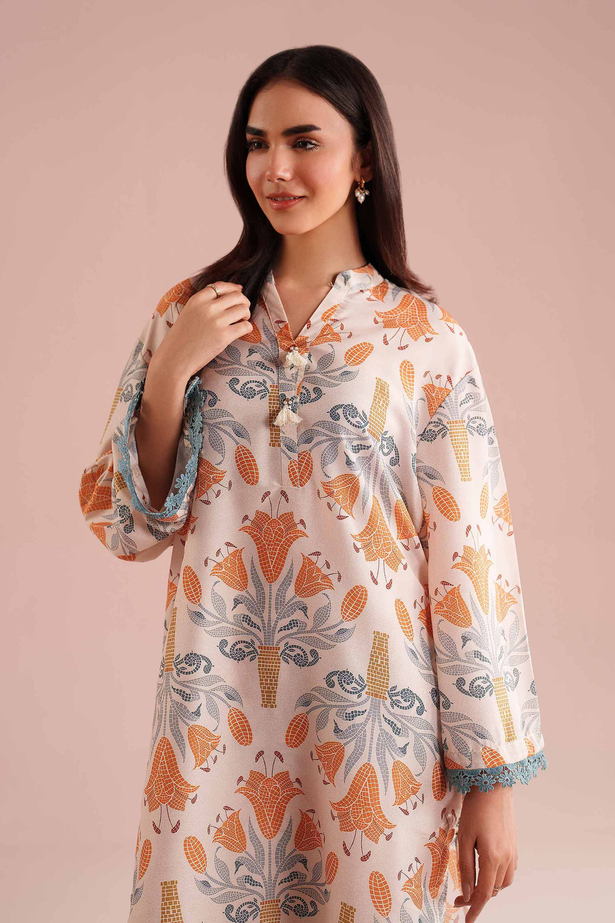 NishatUK - Beige Printed Lawn 2-piece ready to wear Dress