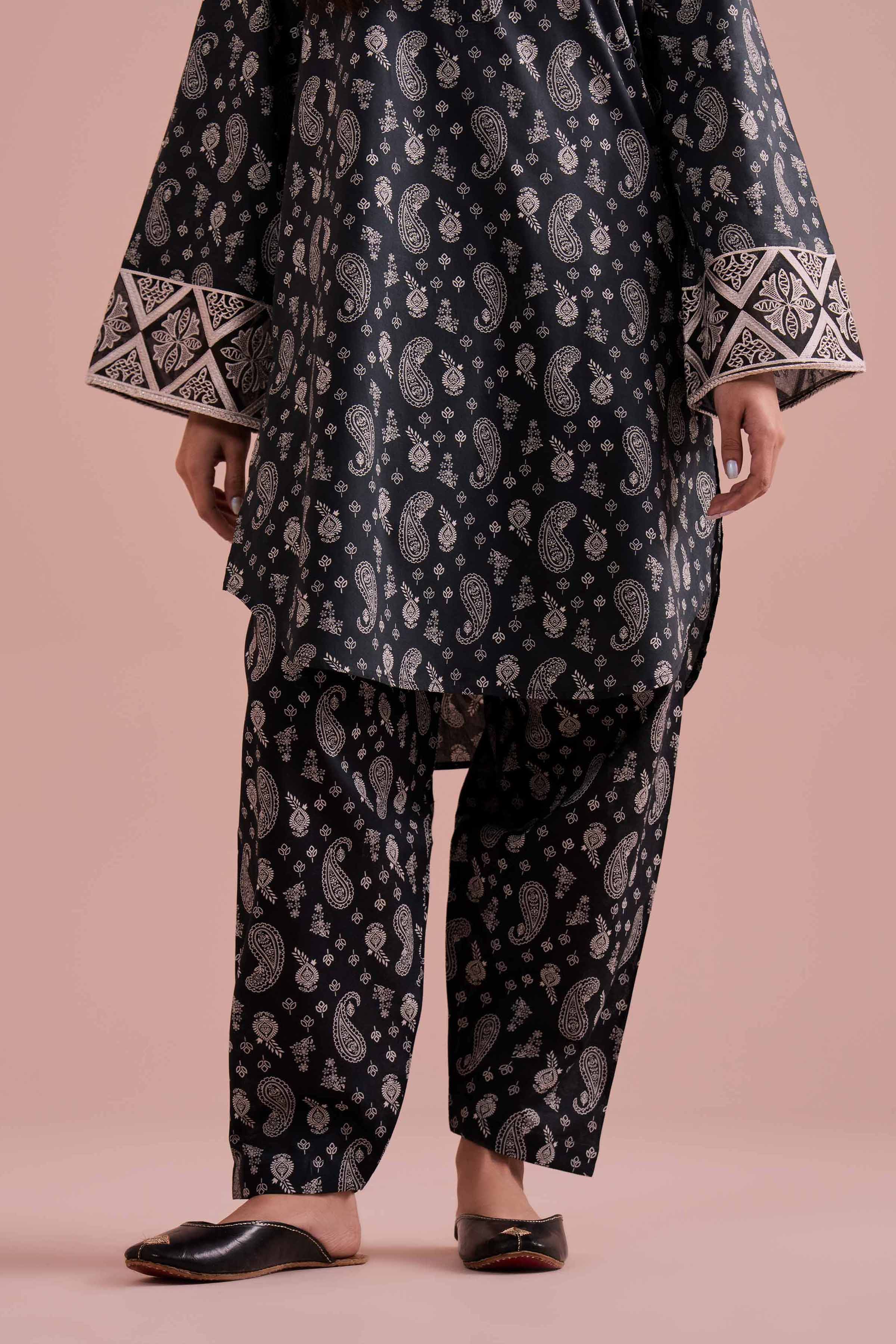 NishatUK - Black Embroidered Cambric 2-piece ready to wear Dress