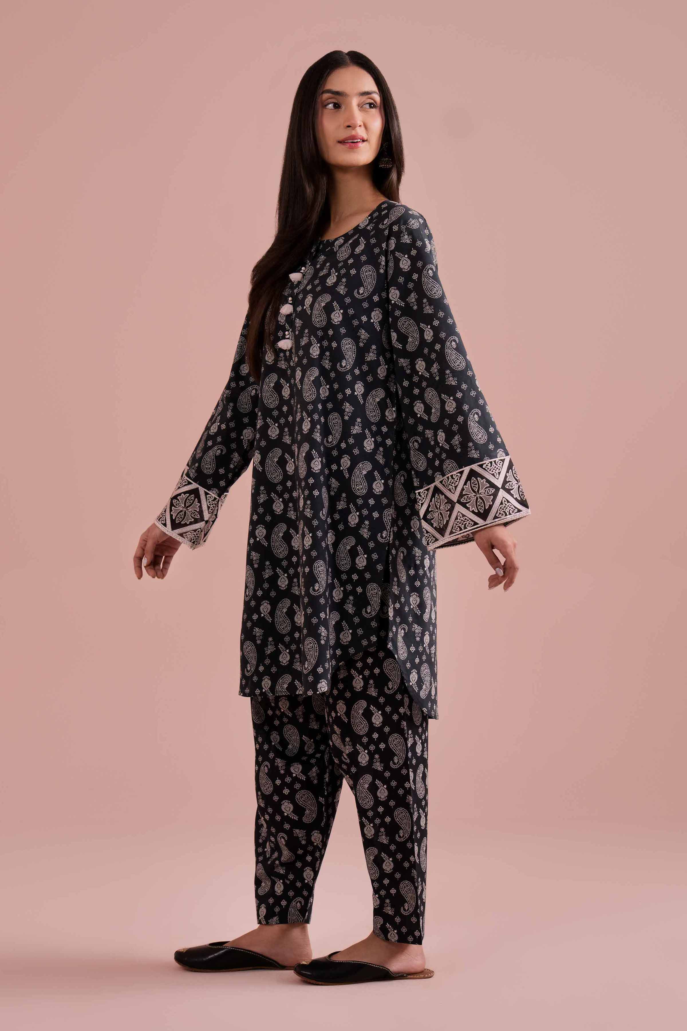 NishatUK - Black Embroidered Cambric 2-piece ready to wear Dress