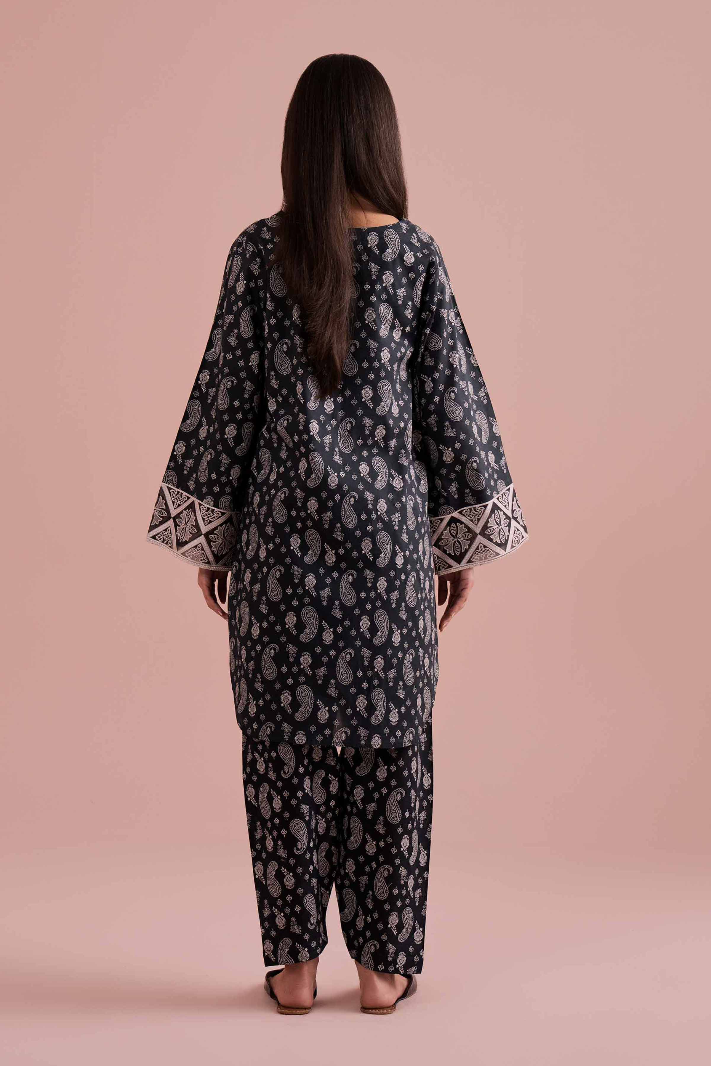 NishatUK - Black Embroidered Cambric 2-piece ready to wear Dress