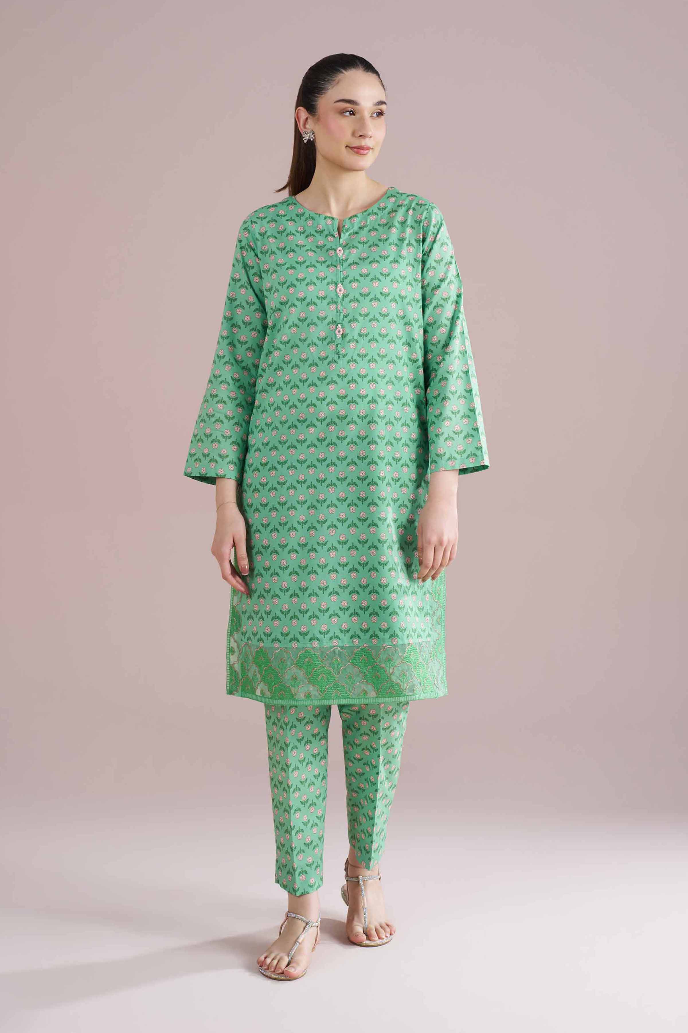 NishatUK - Green Embroidered Cambric 2-piece ready to wear Dress