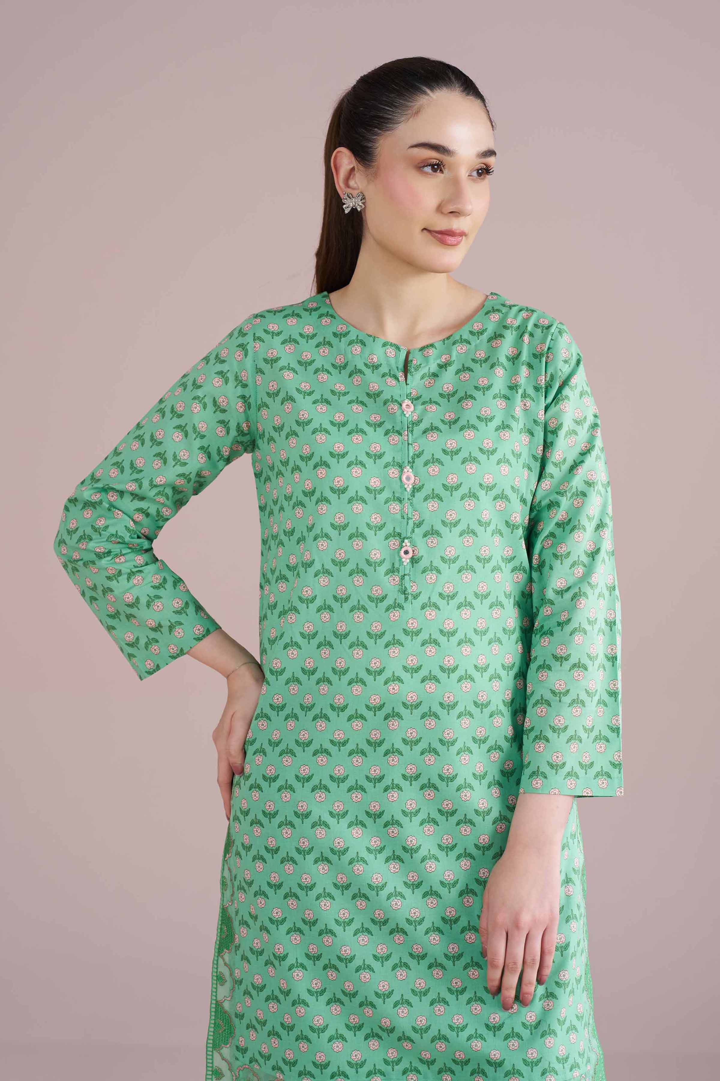 NishatUK - Green Embroidered Cambric 2-piece ready to wear Dress