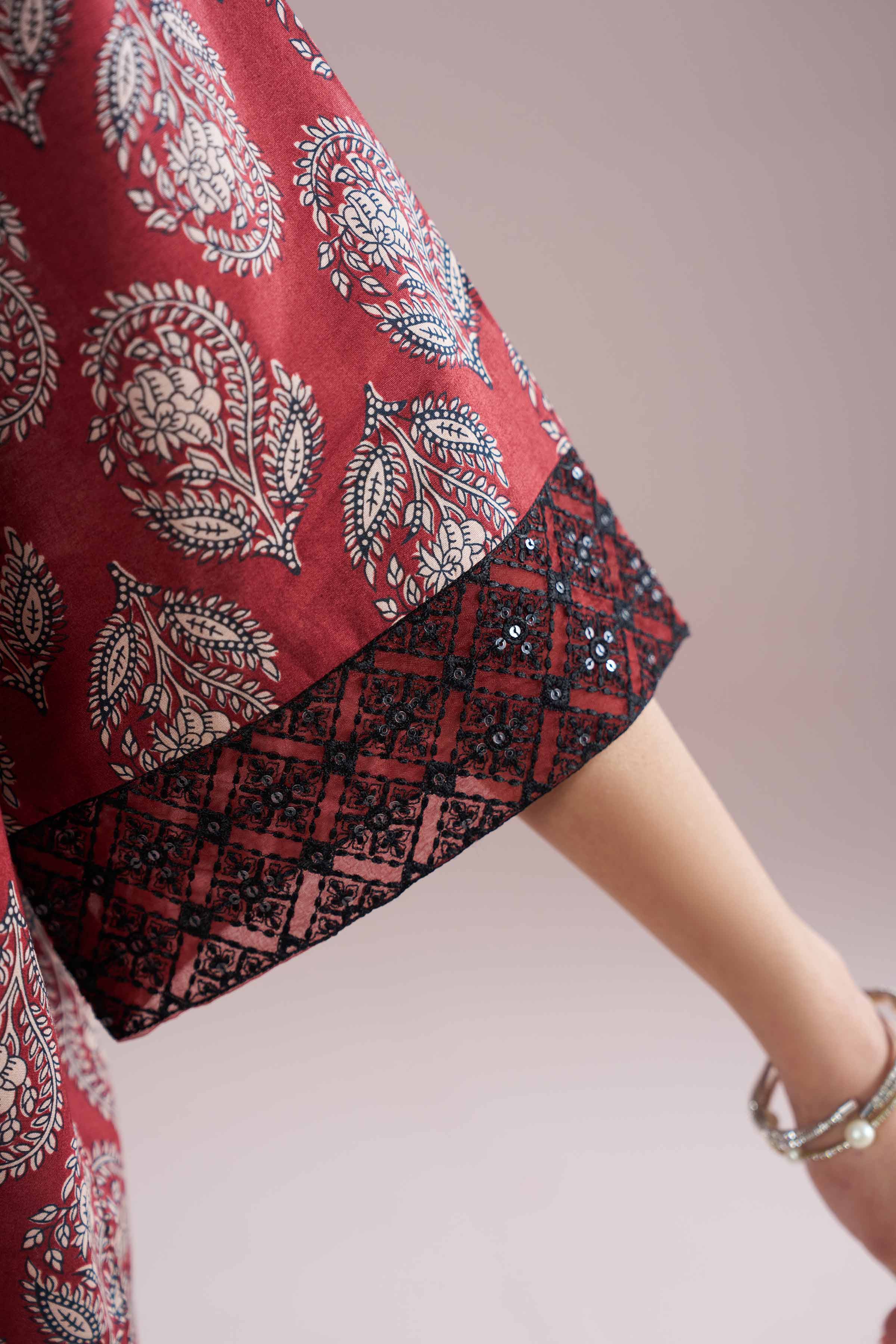 NishatUK - Red Embroidered Cambric 2-piece ready to wear Dress