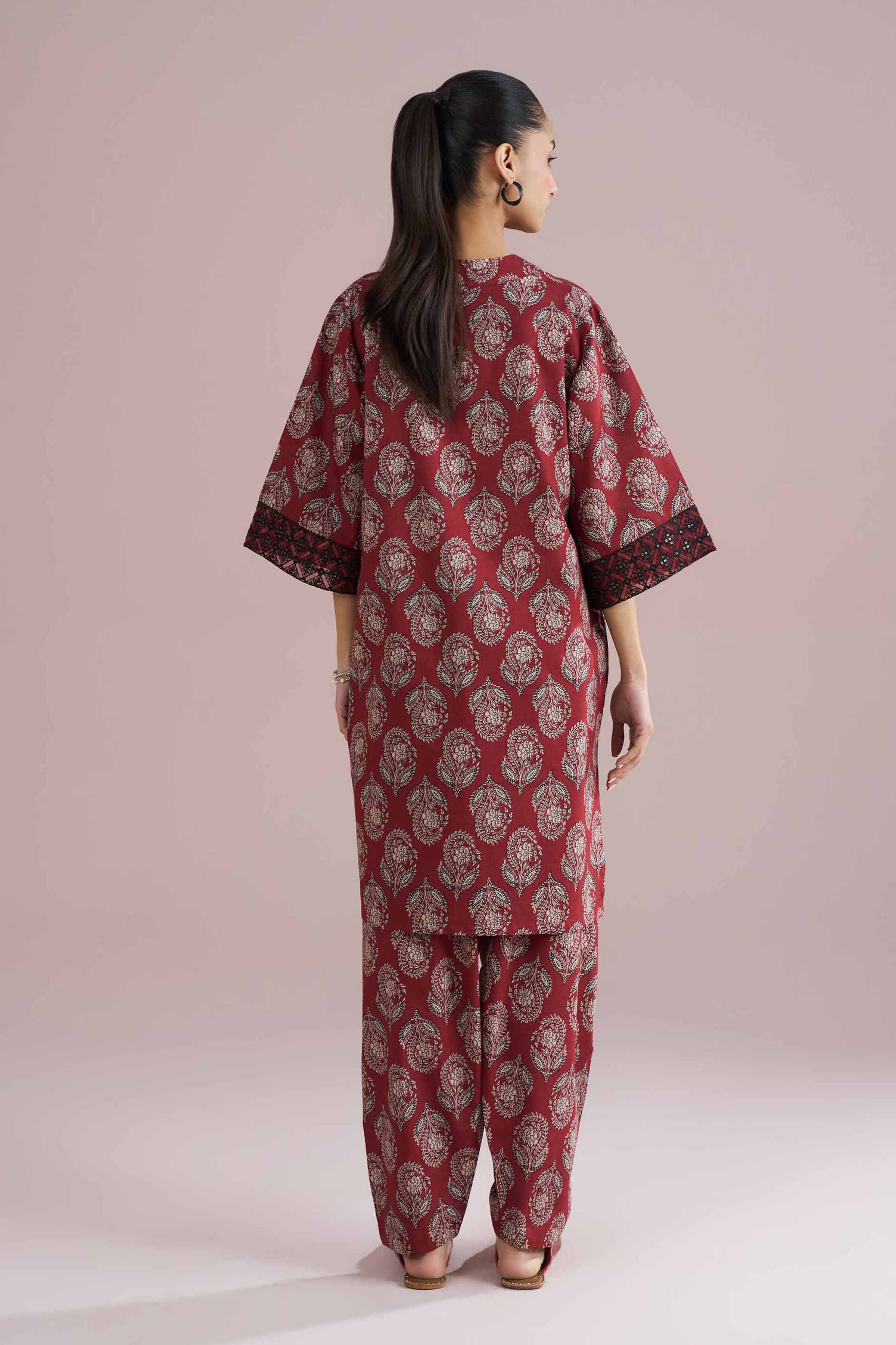 NishatUK - Red Embroidered Cambric 2-piece ready to wear Dress