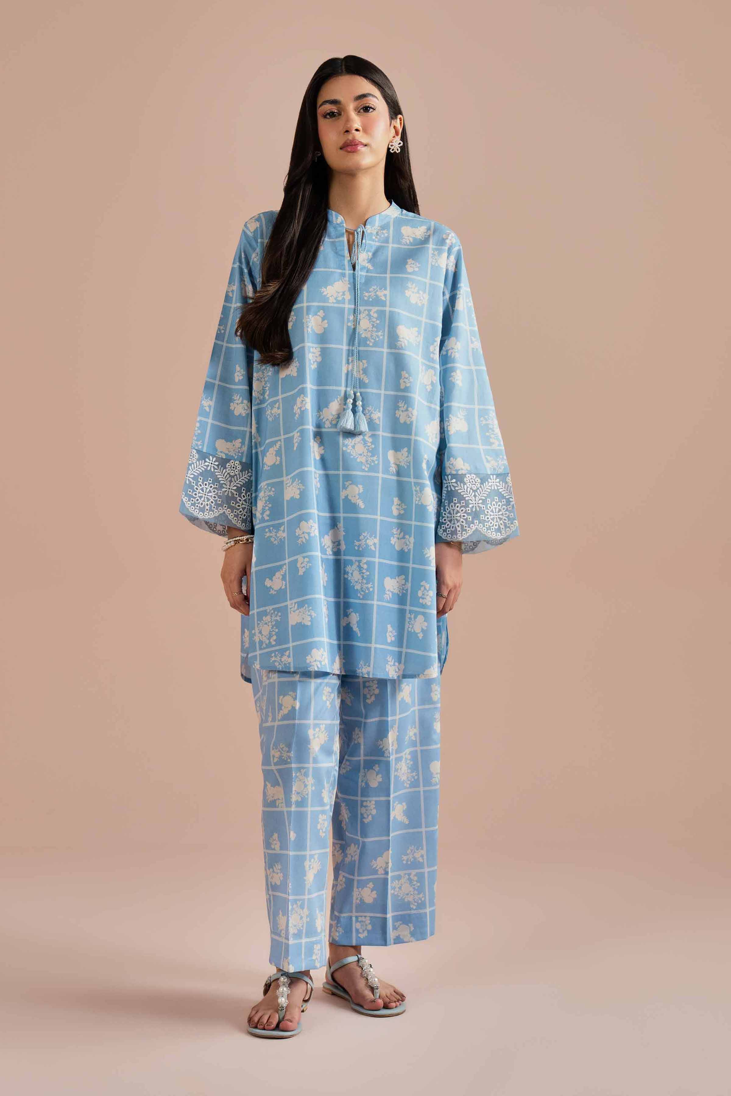 NishatUK - Blue Embroidered Cambric 2-piece ready to wear Dress