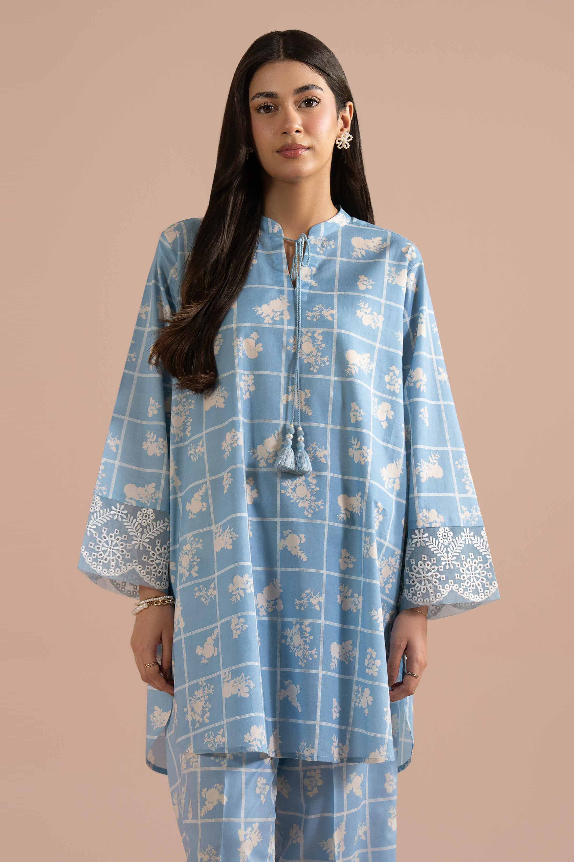 NishatUK - Blue Embroidered Cambric 2-piece ready to wear Dress