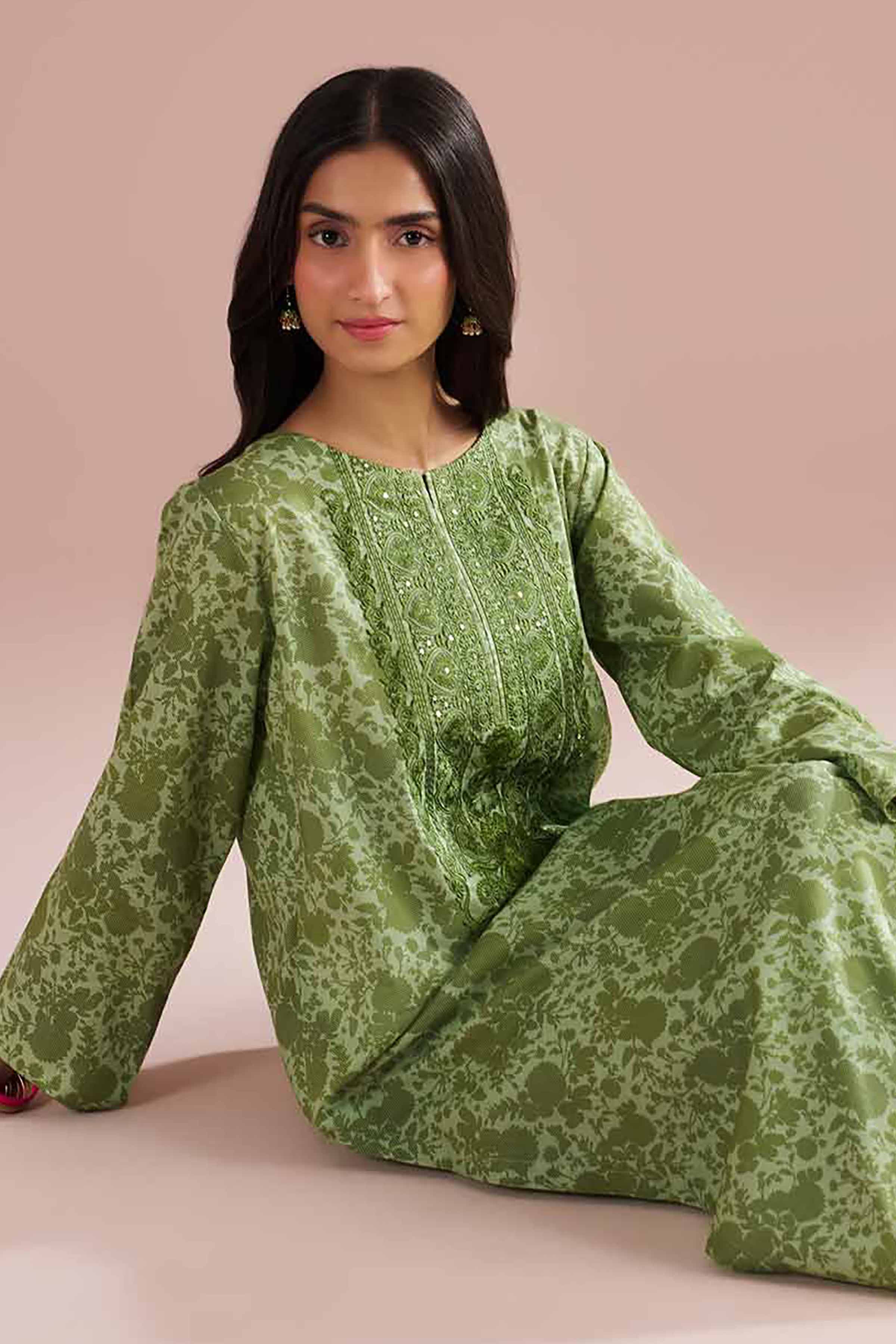 NishatUK - Green Embroidered Cambric 2-piece ready to wear Dress