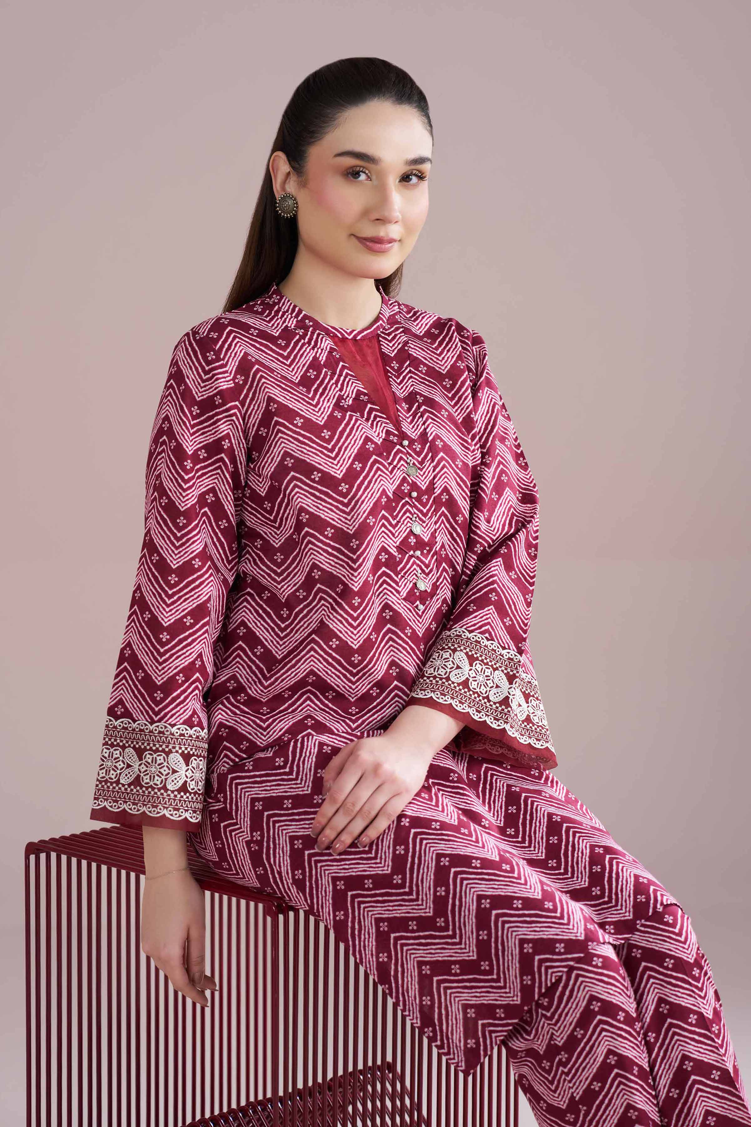 NishatUK - Red Embroidered Cambric 2-piece ready to wear Dress