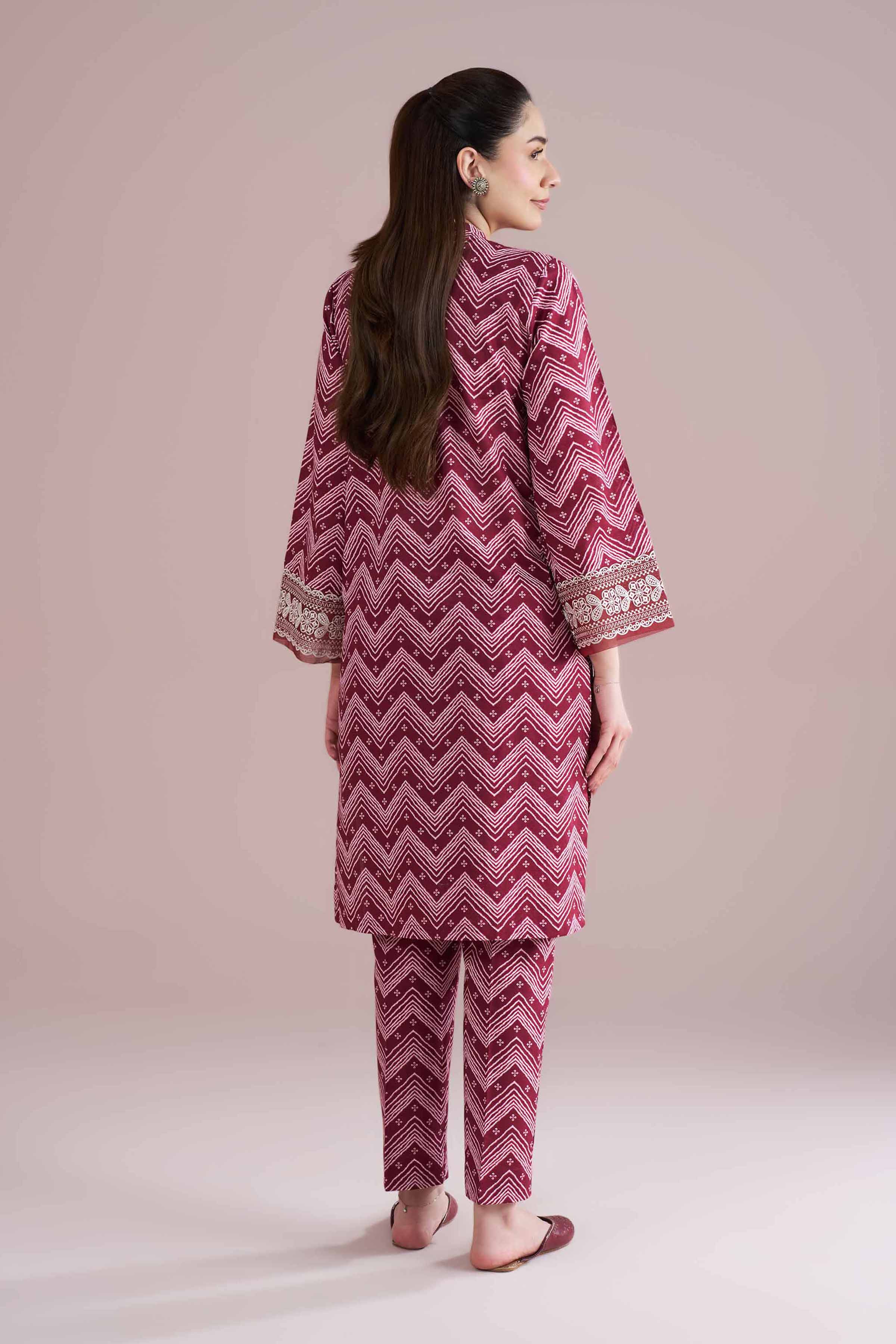 NishatUK - Red Embroidered Cambric 2-piece ready to wear Dress