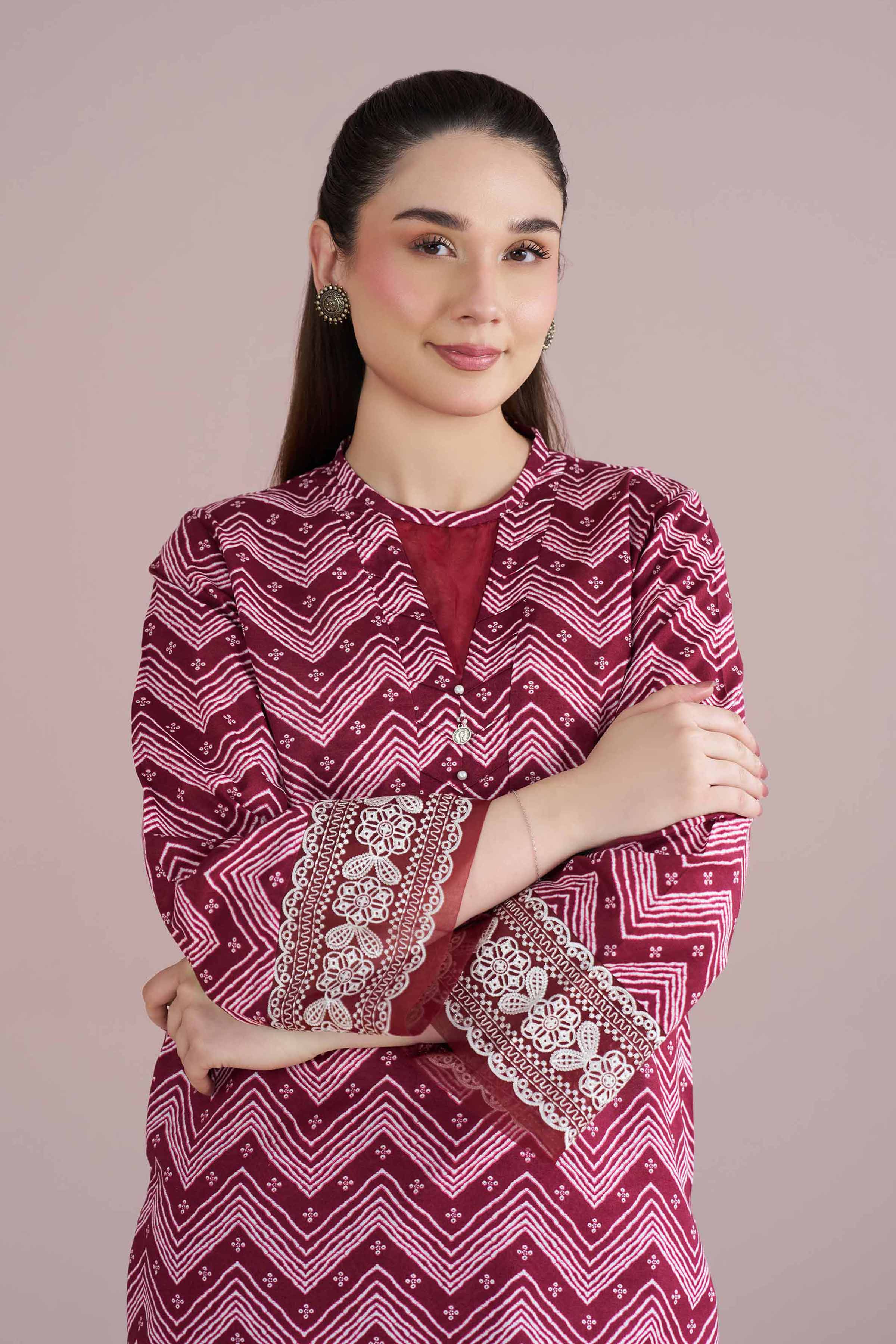 NishatUK - Red Embroidered Cambric 2-piece ready to wear Dress