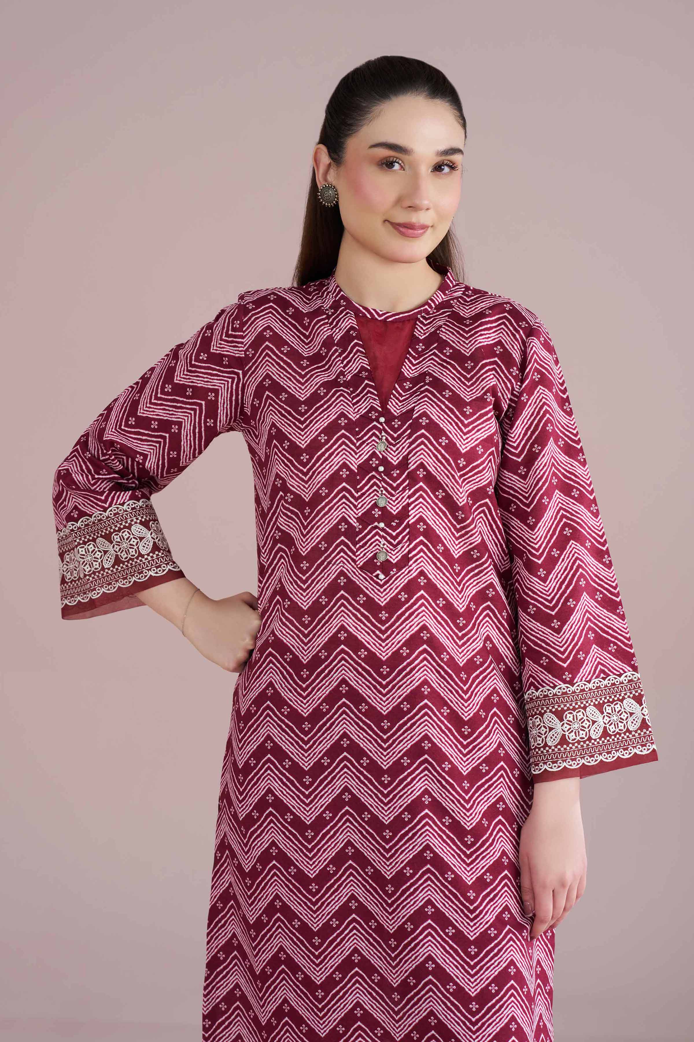 NishatUK - Red Embroidered Cambric 2-piece ready to wear Dress