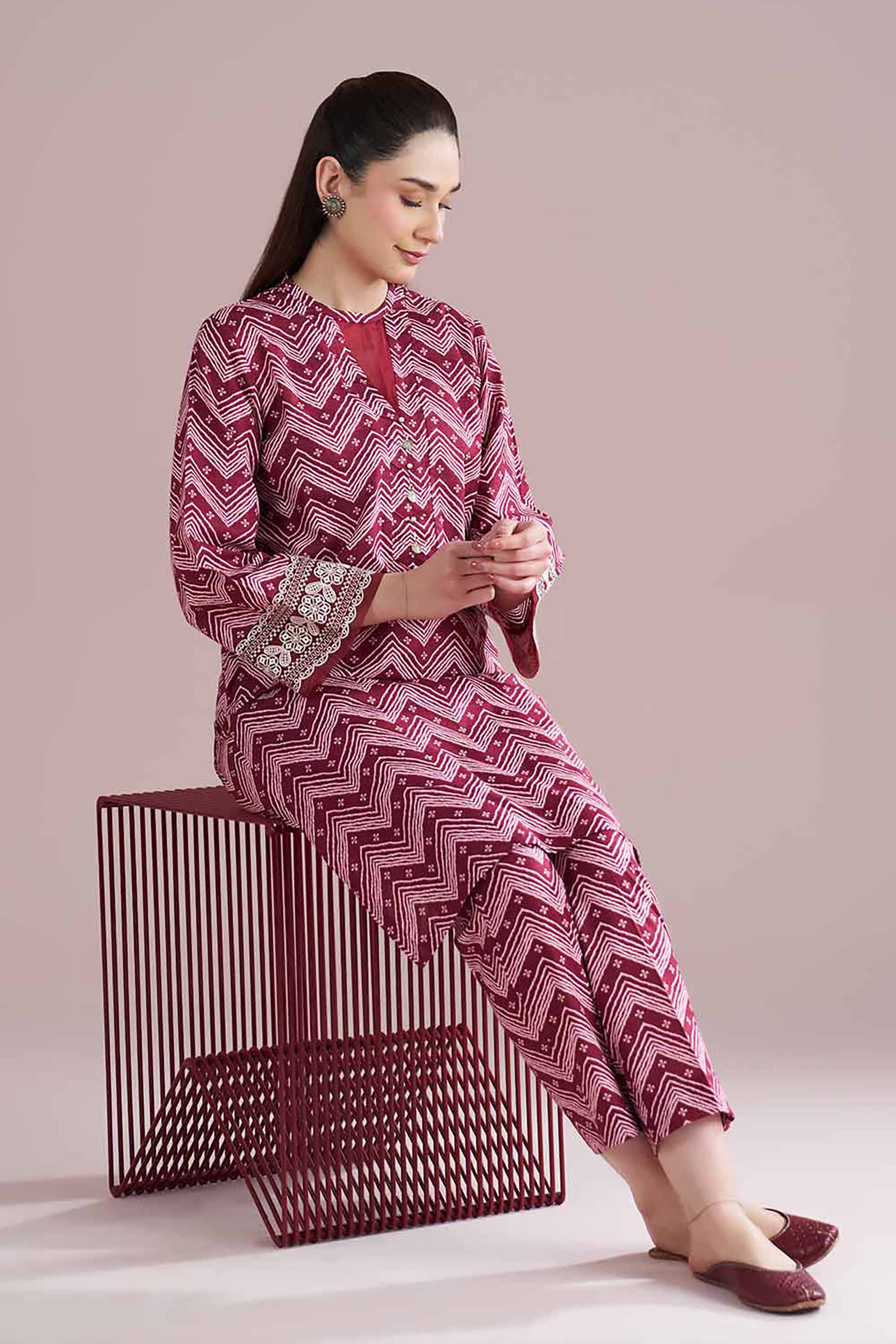 NishatUK - Red Embroidered Cambric 2-piece ready to wear Dress