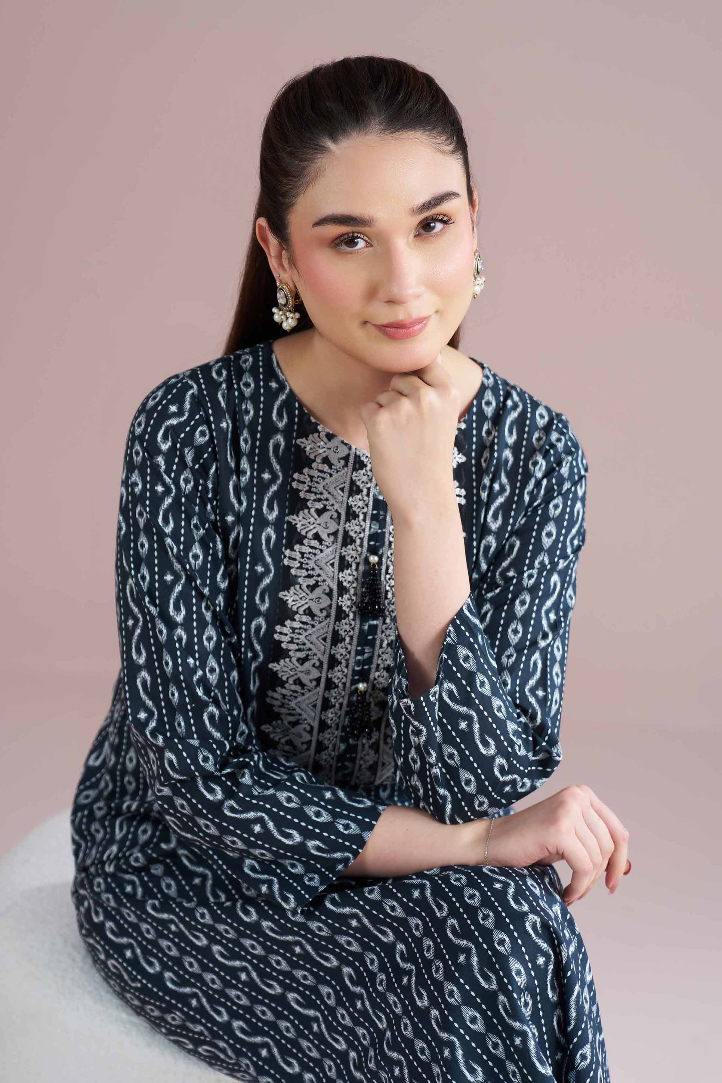 NishatUK - Black Embroidered Cambric 2-piece ready to wear Dress