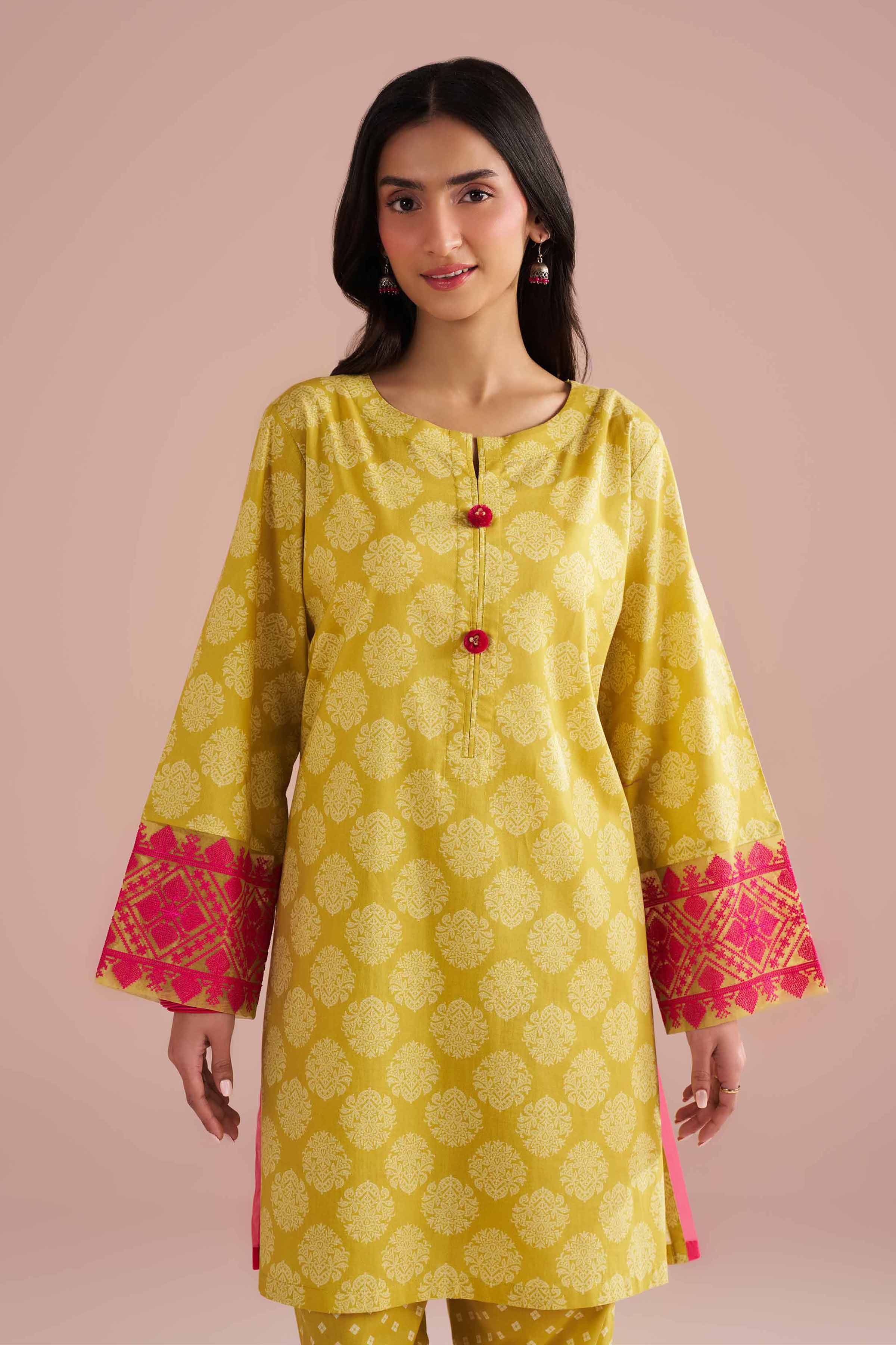 NishatUK - Yellow Embroidered Cambric 2-piece ready to wear Dress
