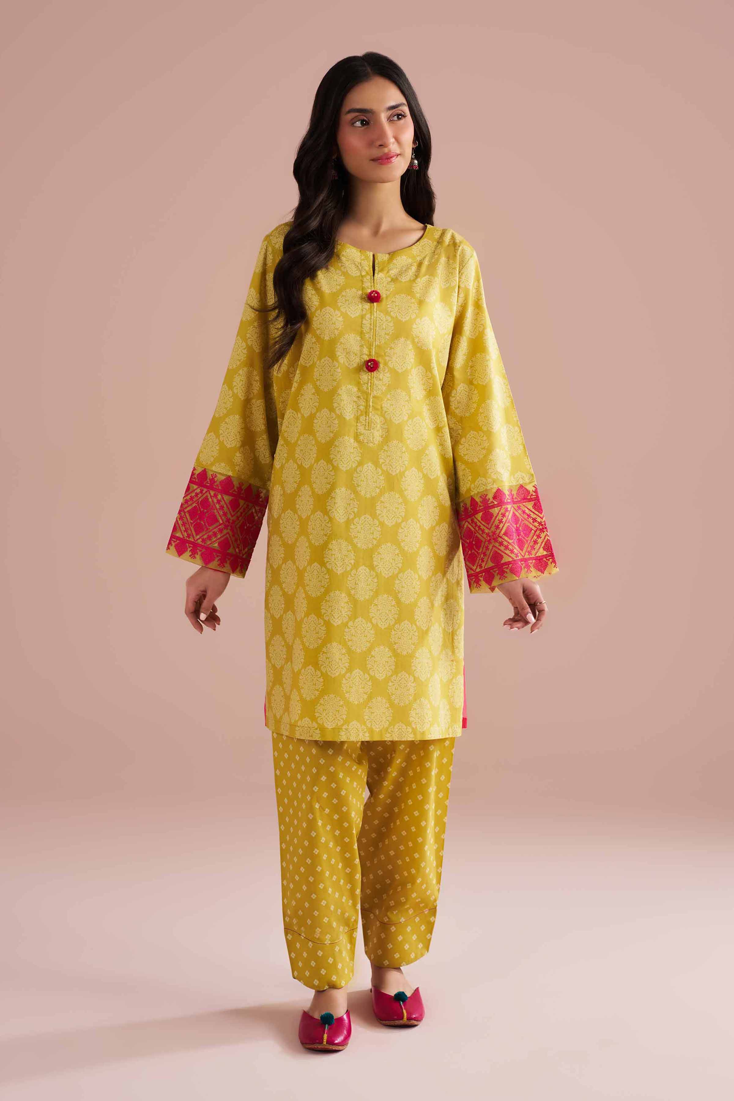 NishatUK - Yellow Embroidered Cambric 2-piece ready to wear Dress