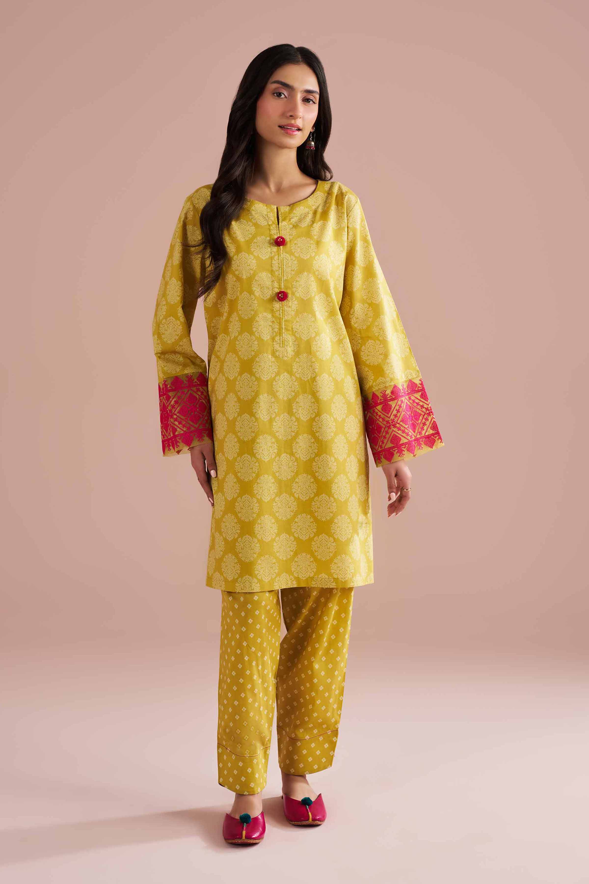 NishatUK - Yellow Embroidered Cambric 2-piece ready to wear Dress