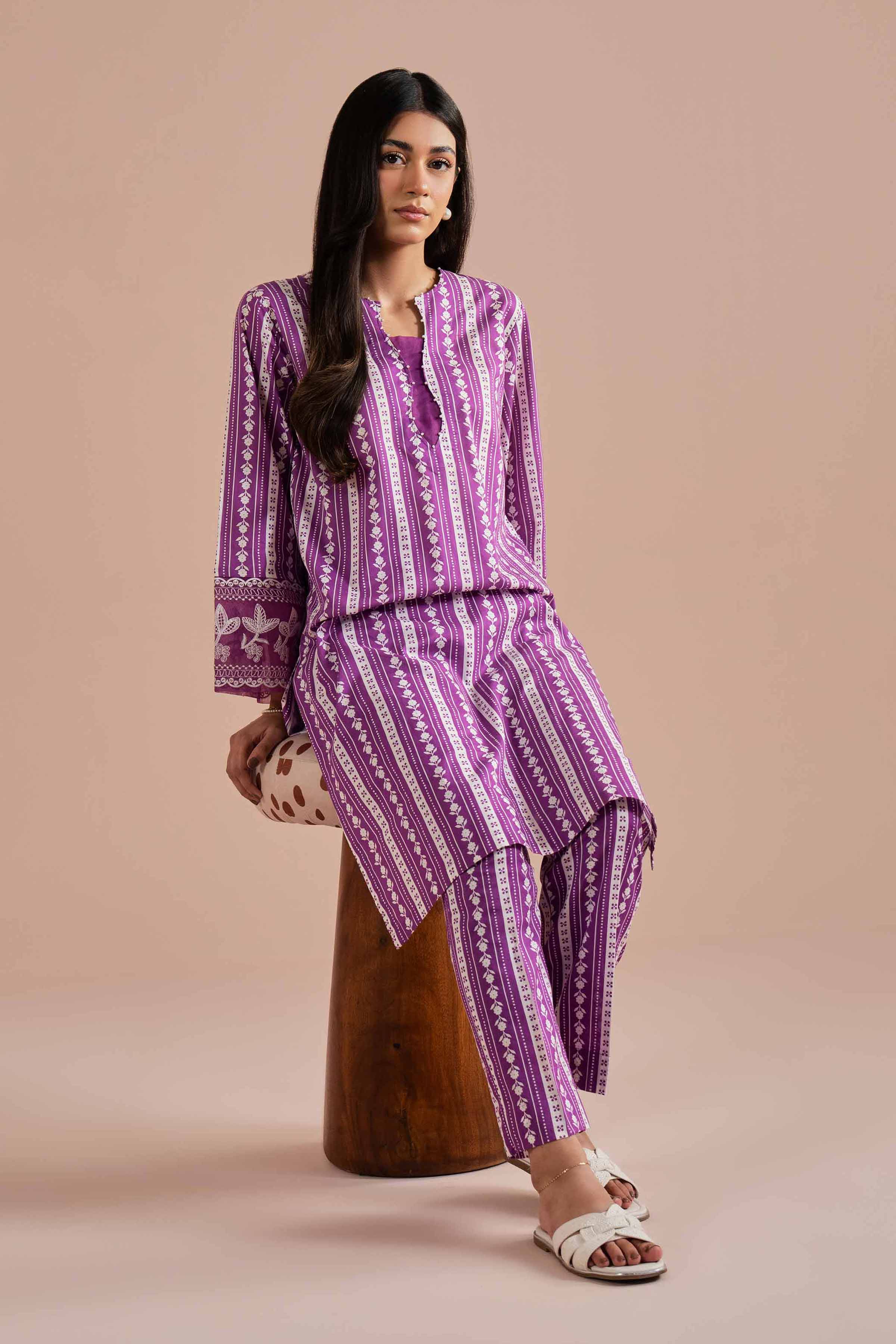 NishatUK - Purple Embroidered Cambric 2-piece ready to wear Dress