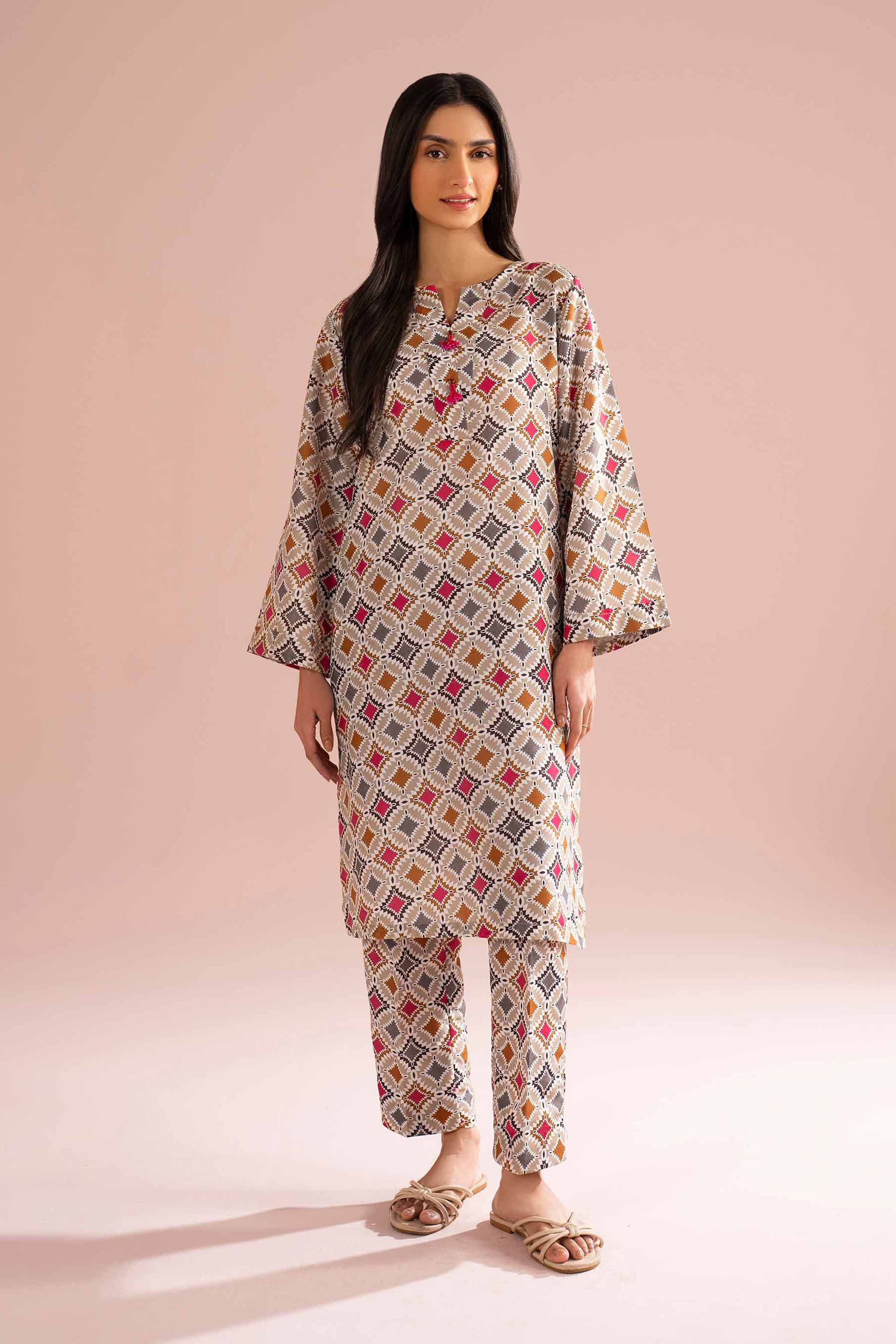 NishatUK - Beige Printed Lawn 2-piece ready to wear Dress