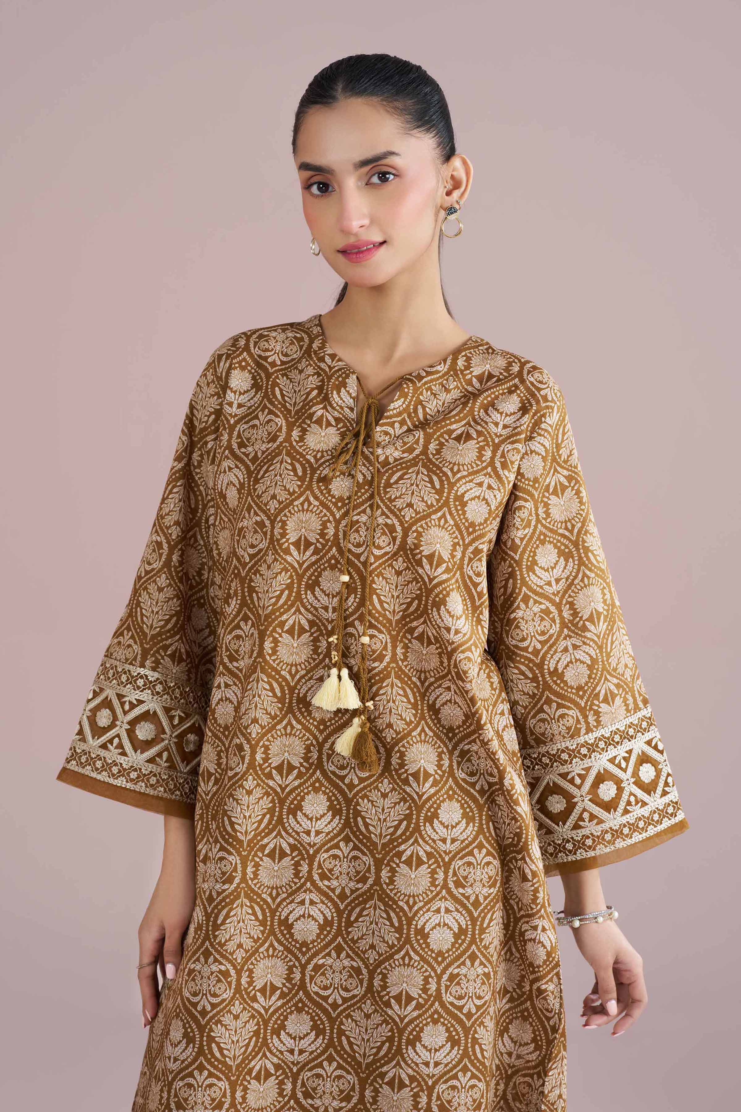 NishatUK - Brown Embroidered Cambric 2-piece ready to wear Dress