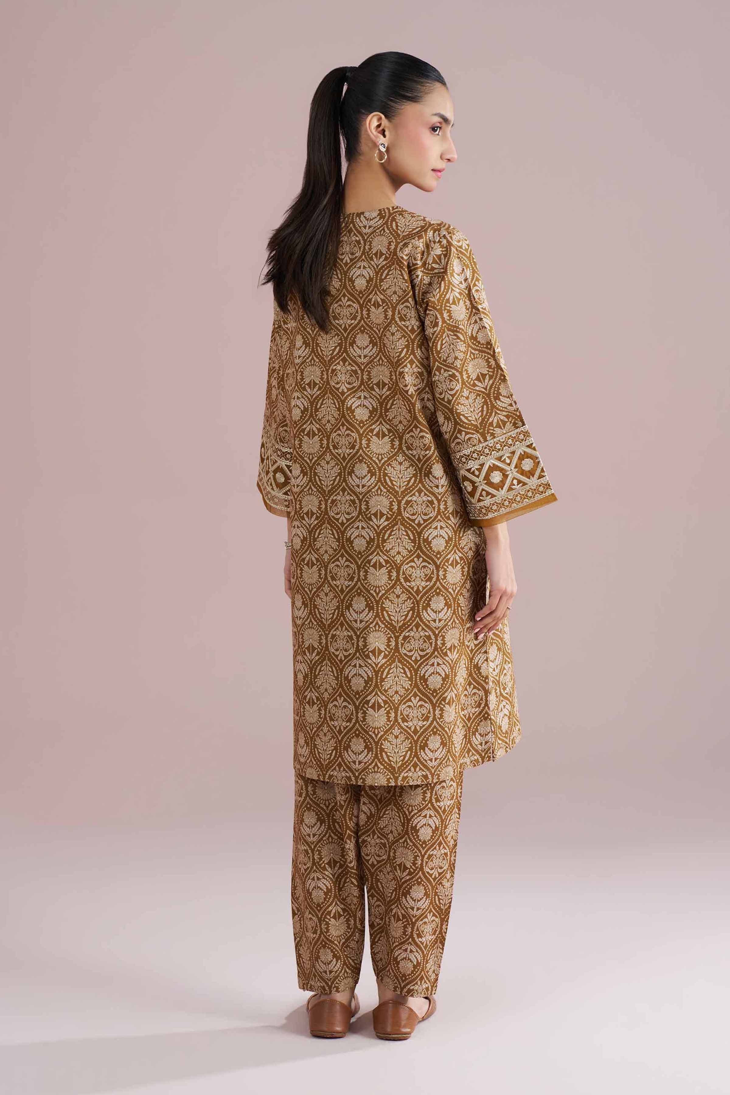 NishatUK - Brown Embroidered Cambric 2-piece ready to wear Dress