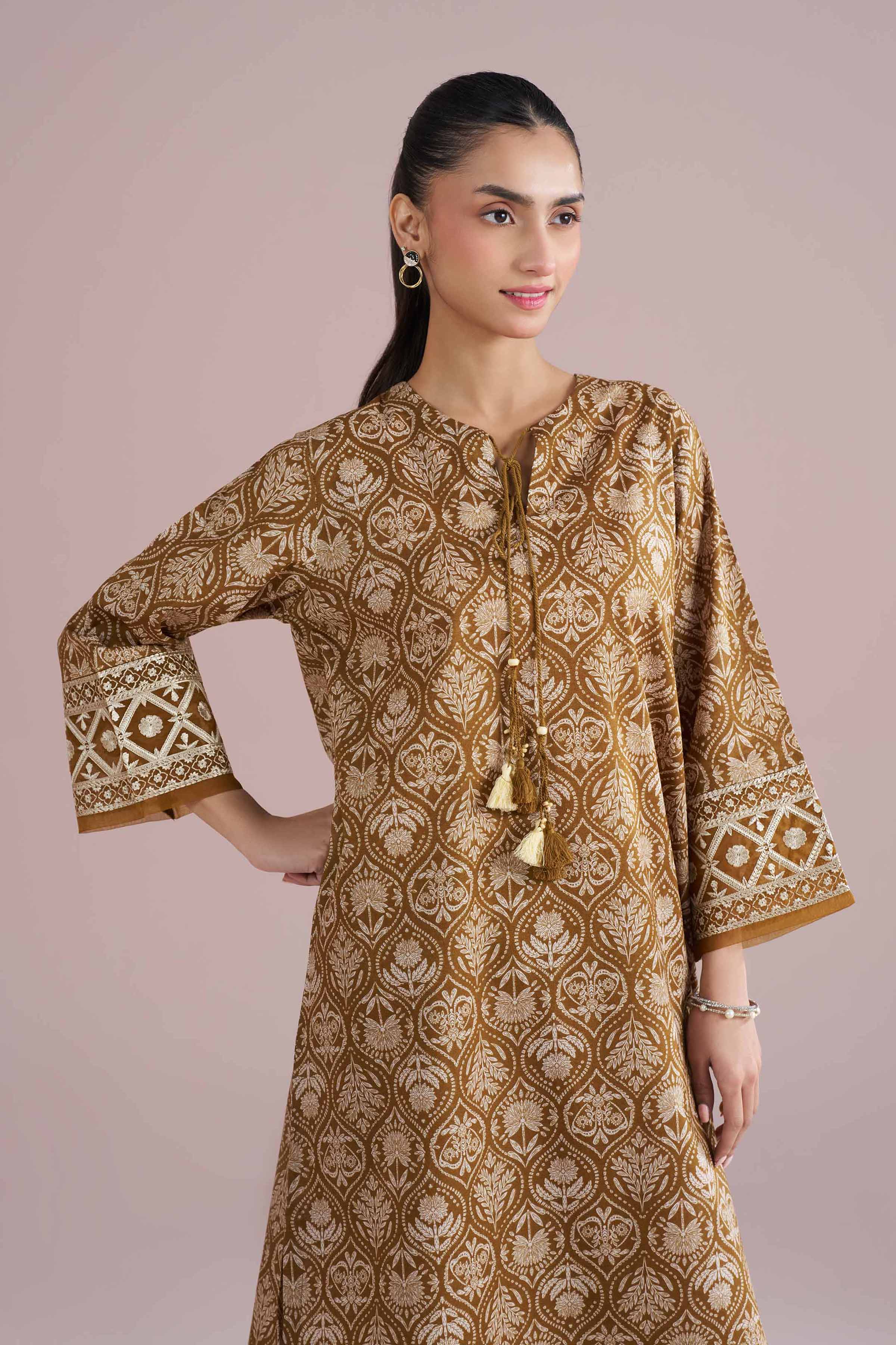 NishatUK - Brown Embroidered Cambric 2-piece ready to wear Dress