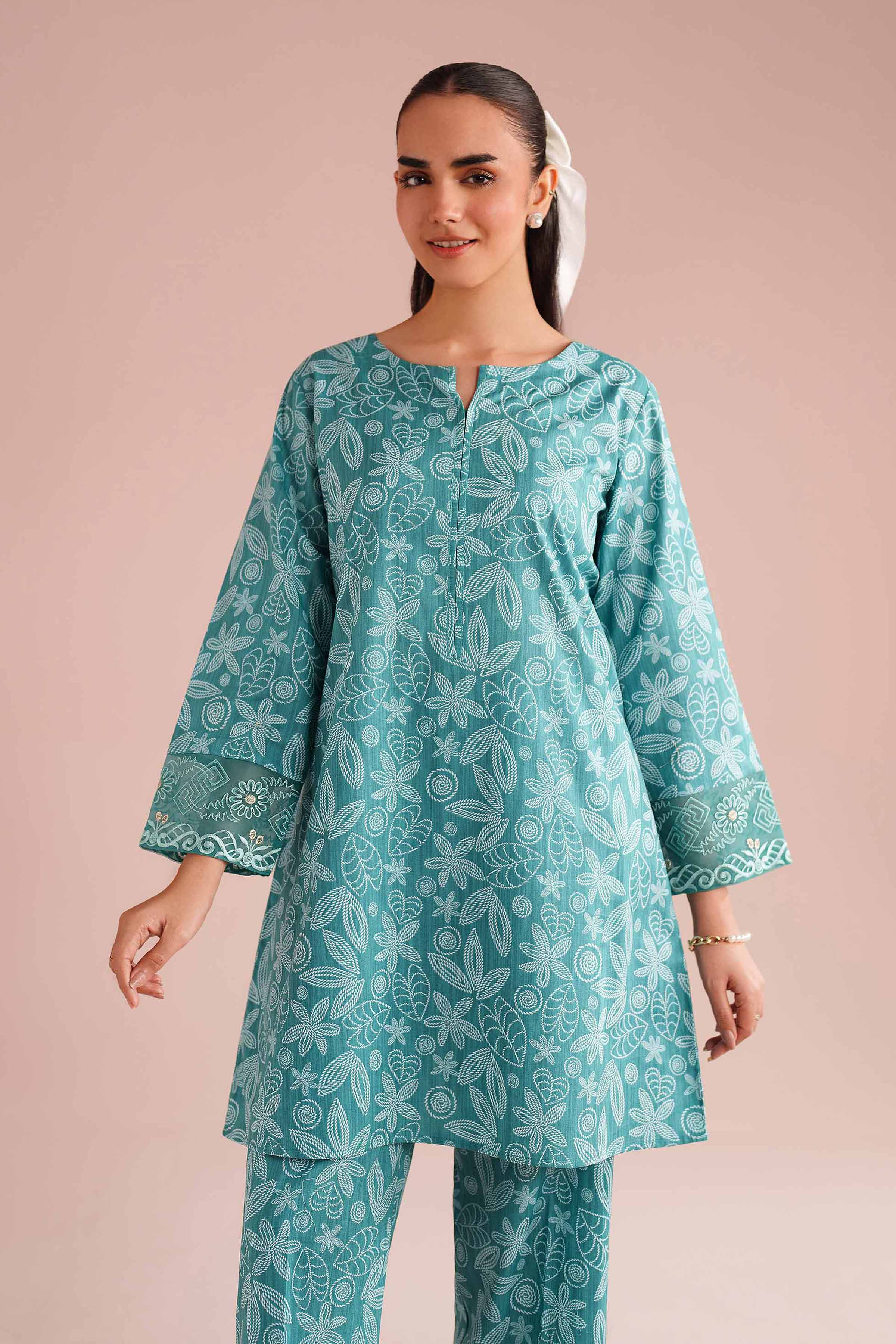 NishatUK - Green Embroidered Cambric 2-piece ready to wear Dress