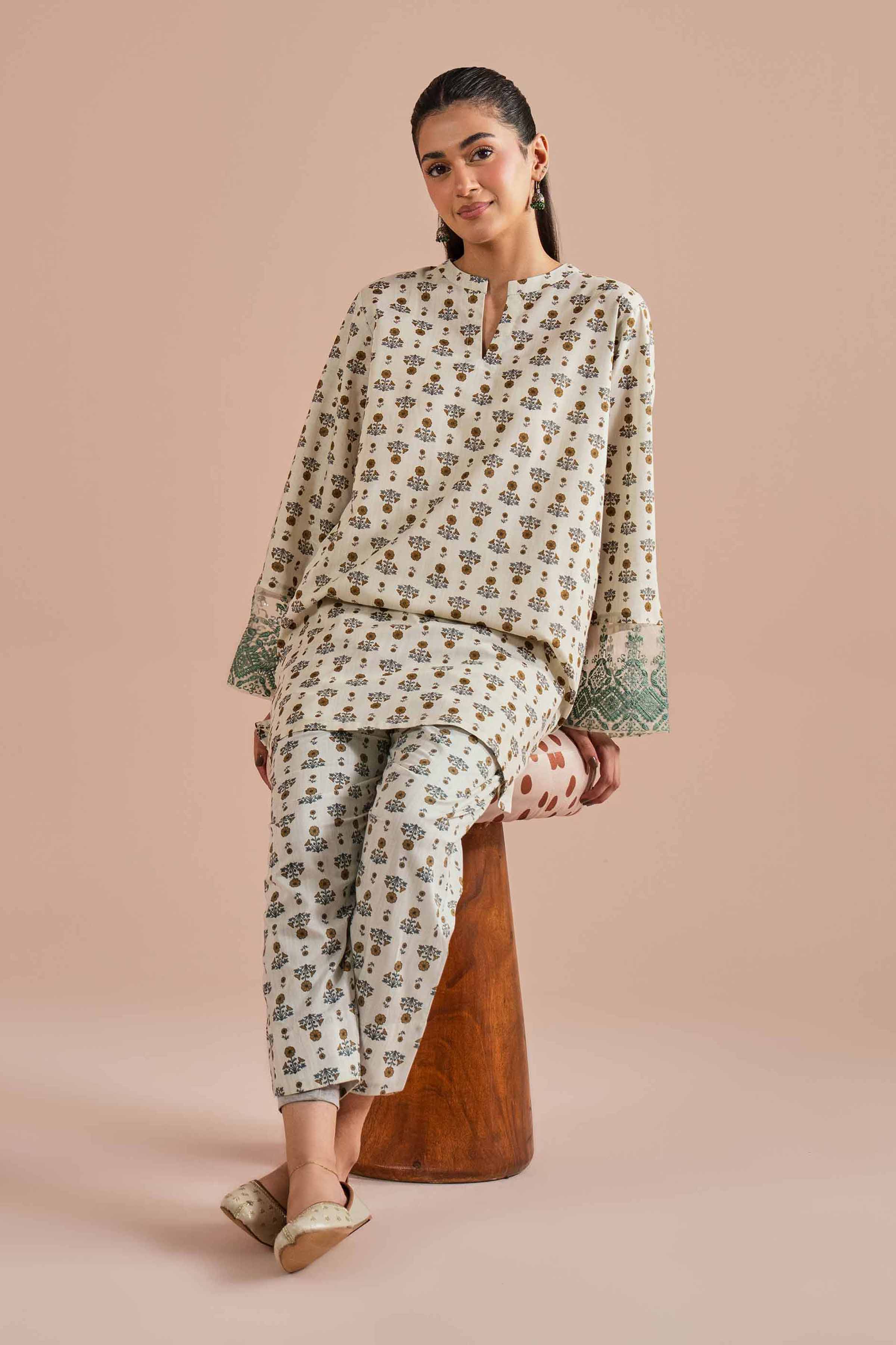 NishatUK - Grey Embroidered Cambric 2-piece ready to wear Dress