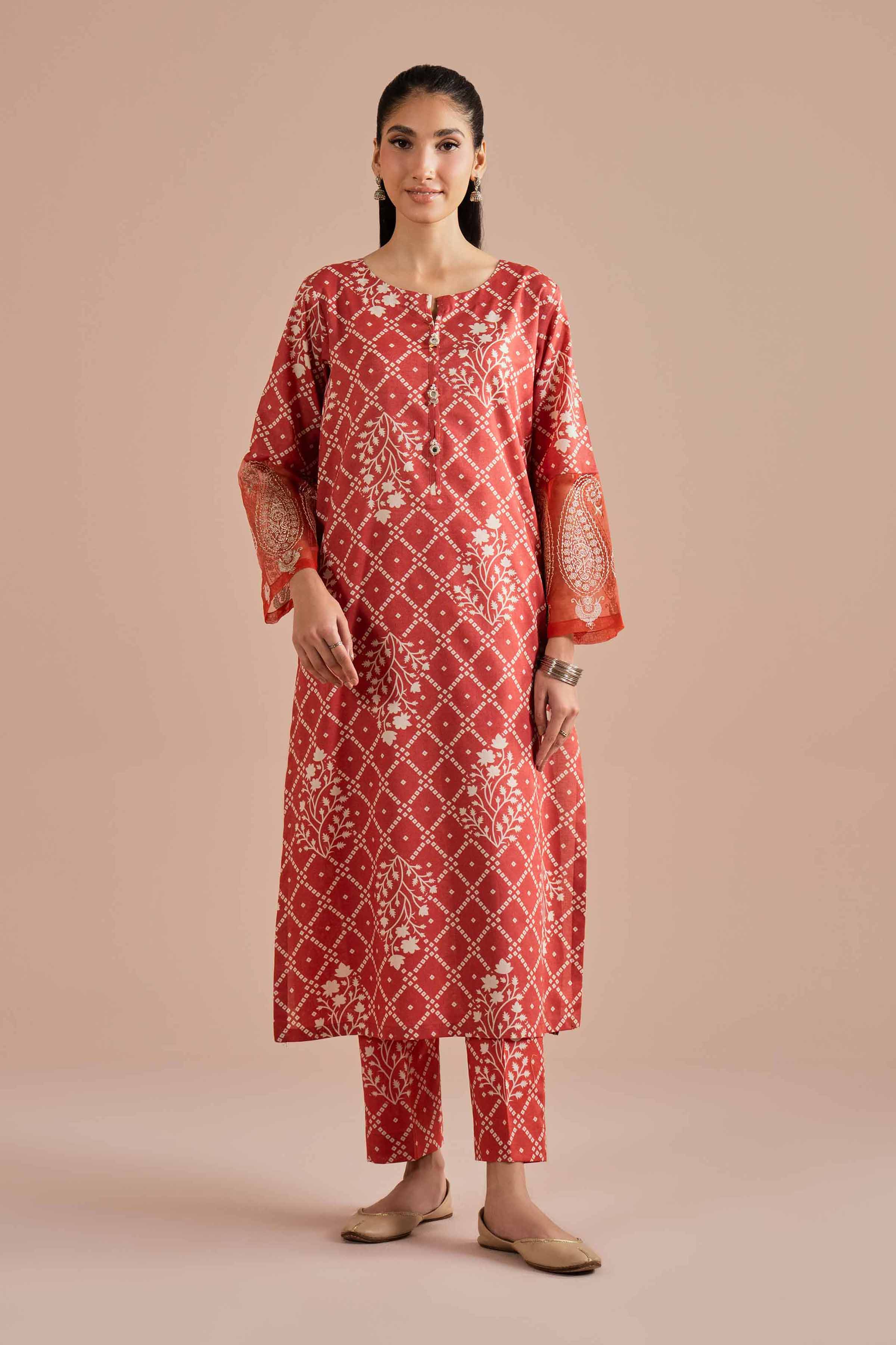NishatUK - Orange Embroidered Cambric 2-piece ready to wear Dress