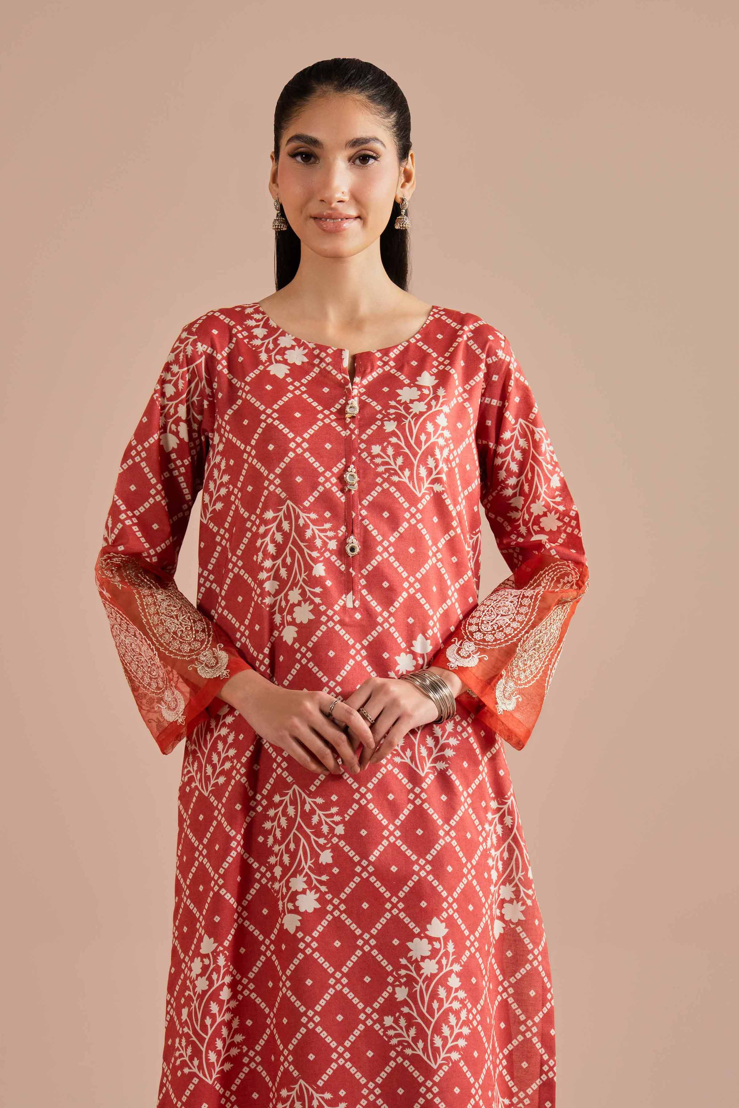 NishatUK - Orange Embroidered Cambric 2-piece ready to wear Dress