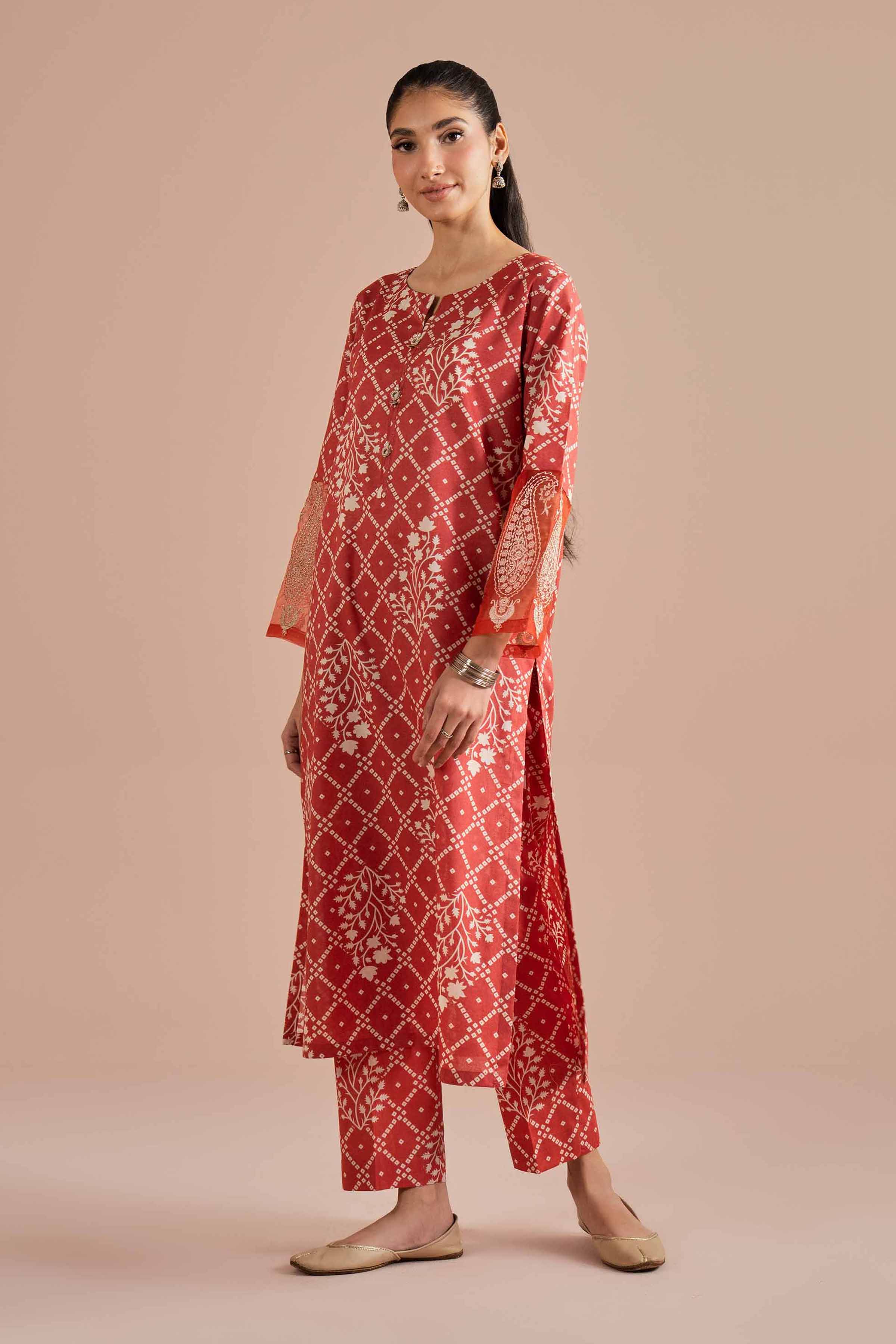 NishatUK - Orange Embroidered Cambric 2-piece ready to wear Dress