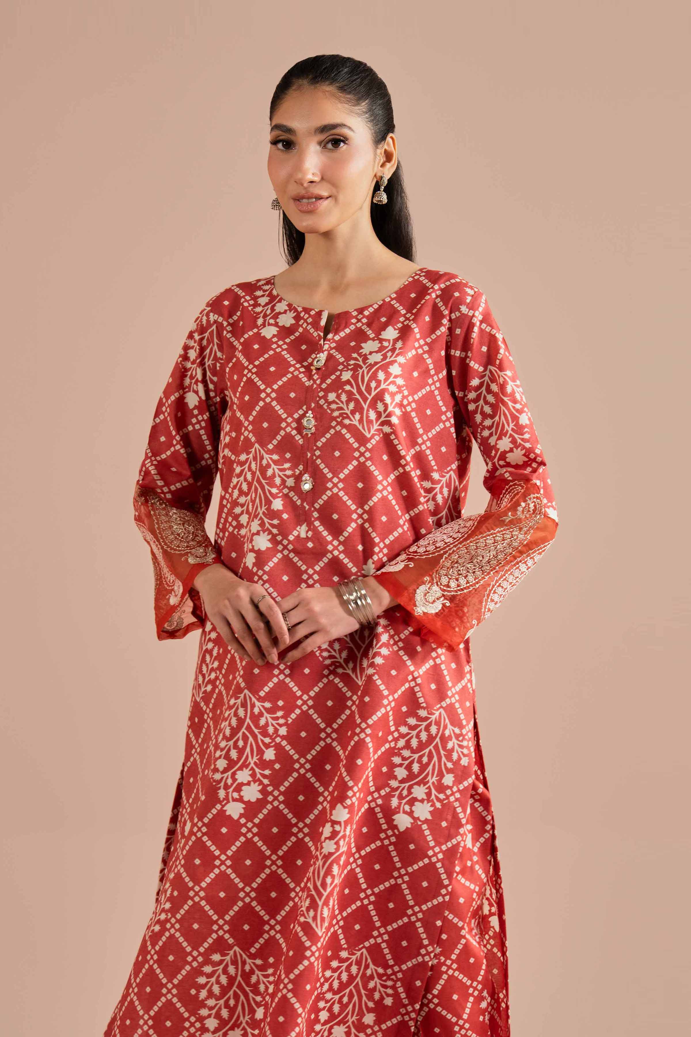 NishatUK - Orange Embroidered Cambric 2-piece ready to wear Dress
