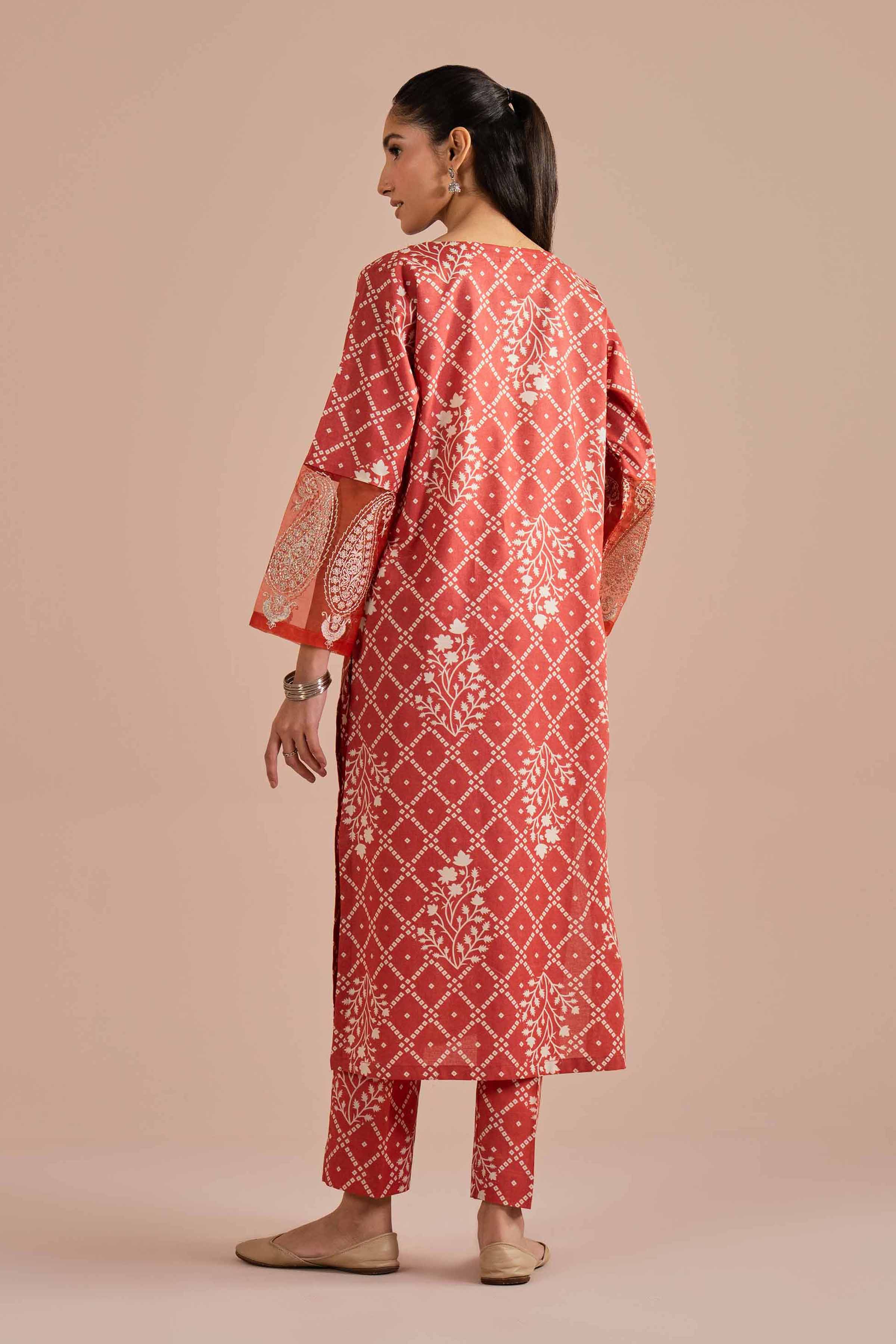 NishatUK - Orange Embroidered Cambric 2-piece ready to wear Dress