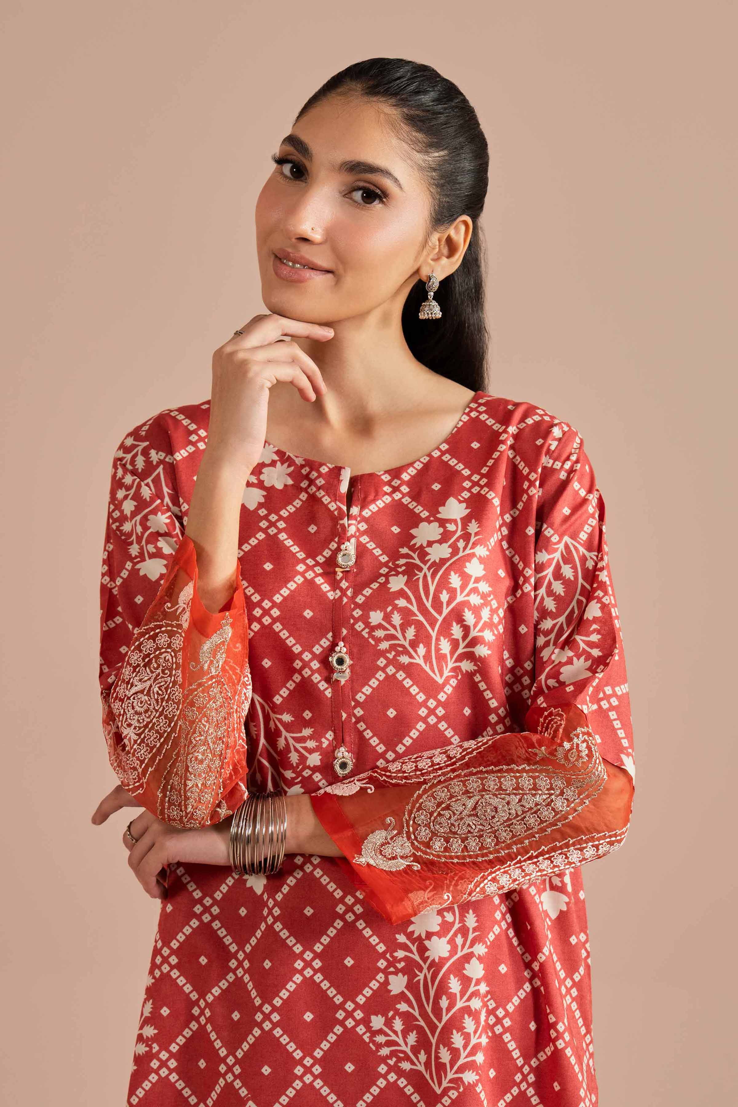 NishatUK - Orange Embroidered Cambric 2-piece ready to wear Dress