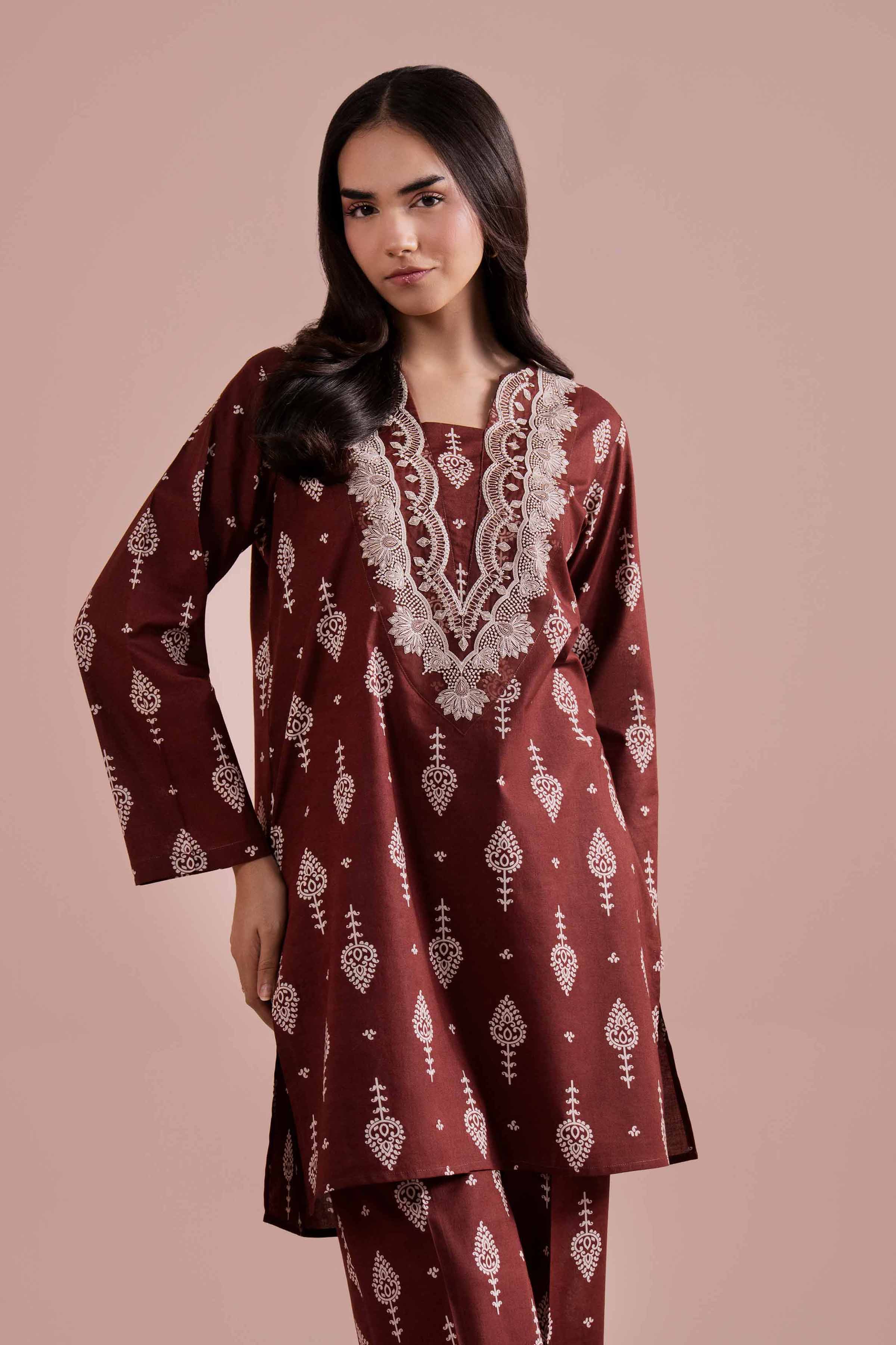 NishatUK - Brown Embroidered Cambric 2-piece ready to wear Dress