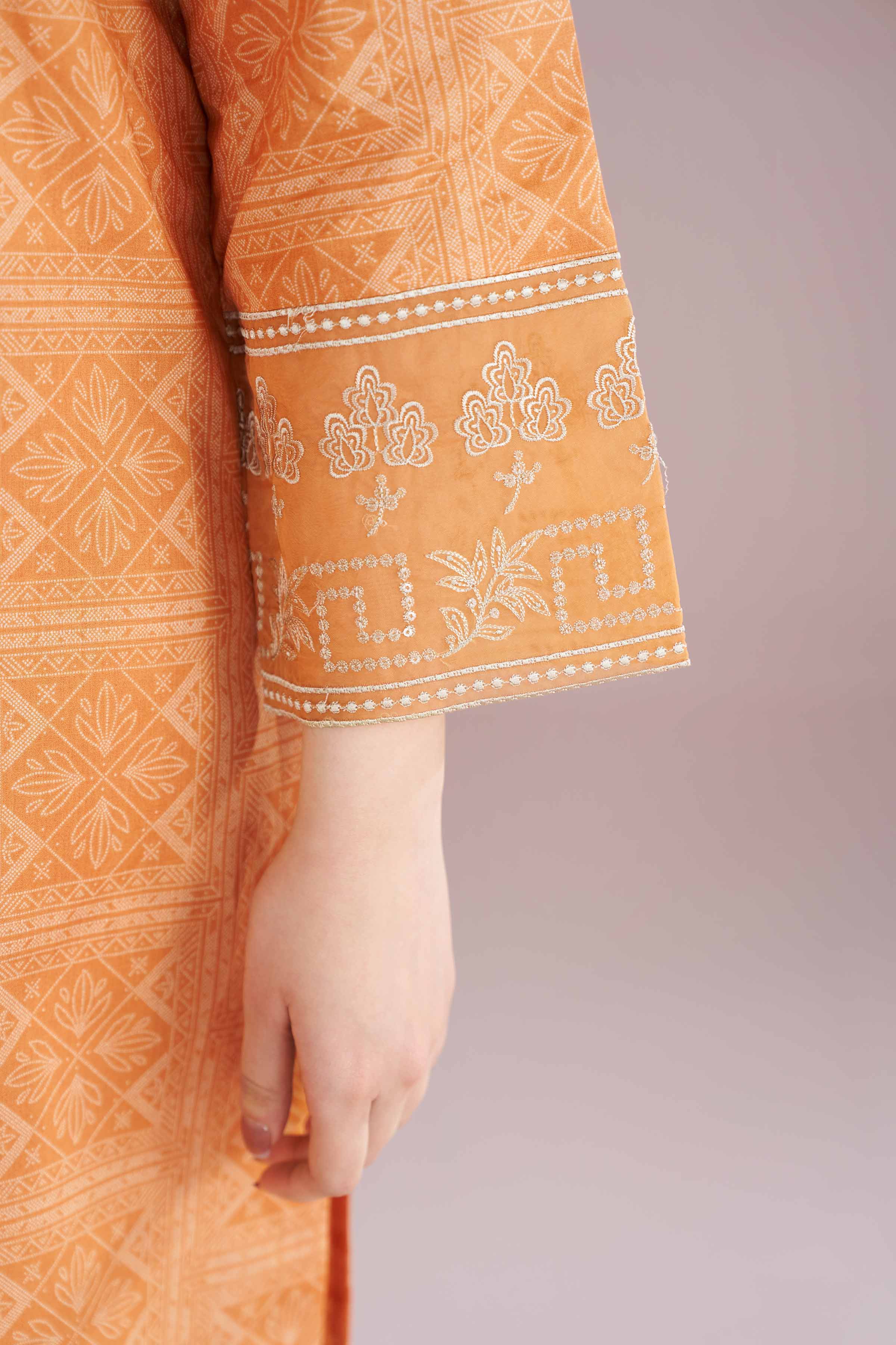 NishatUK - Orange Embroidered Cambric 2-piece ready to wear Dress