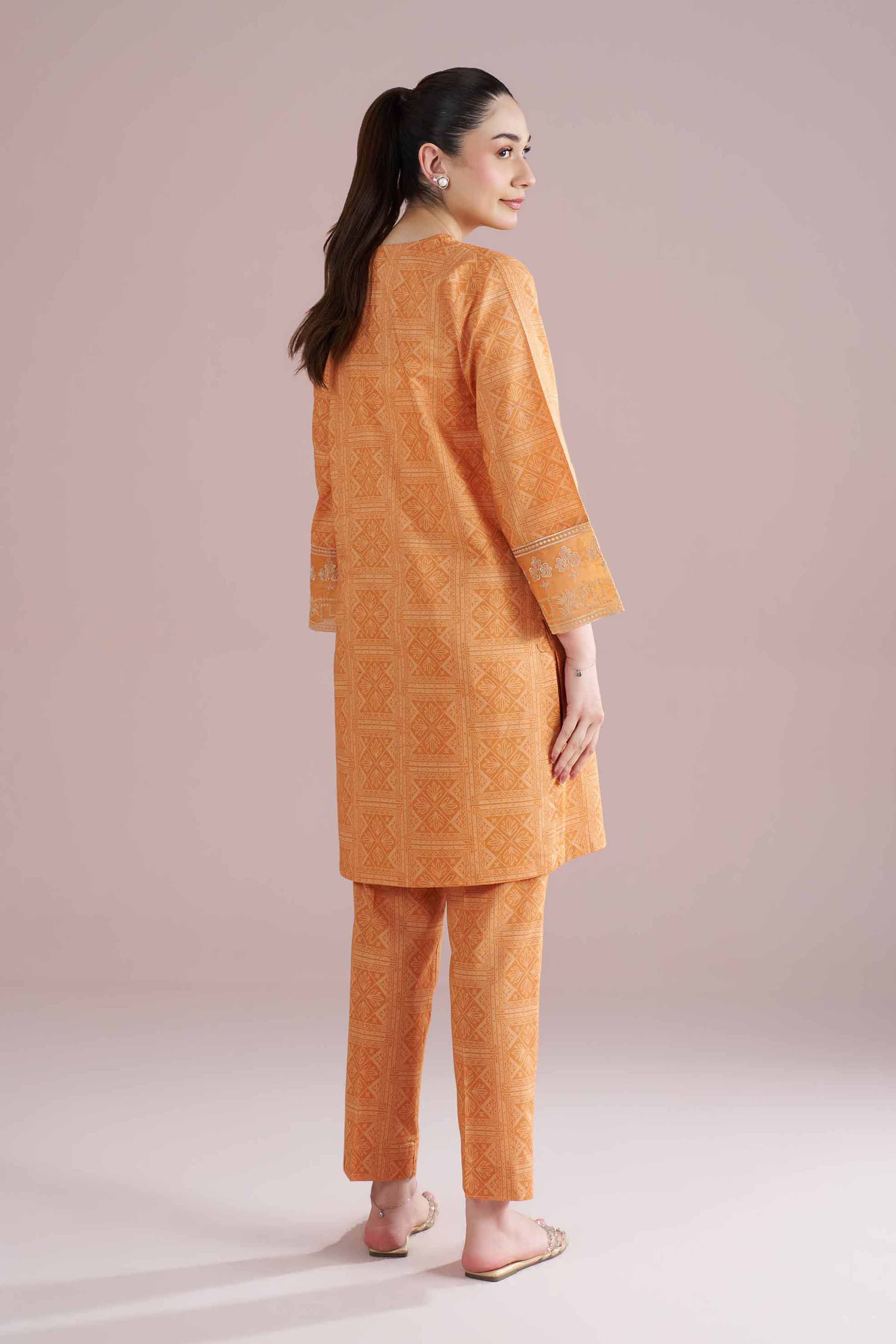 NishatUK - Orange Embroidered Cambric 2-piece ready to wear Dress