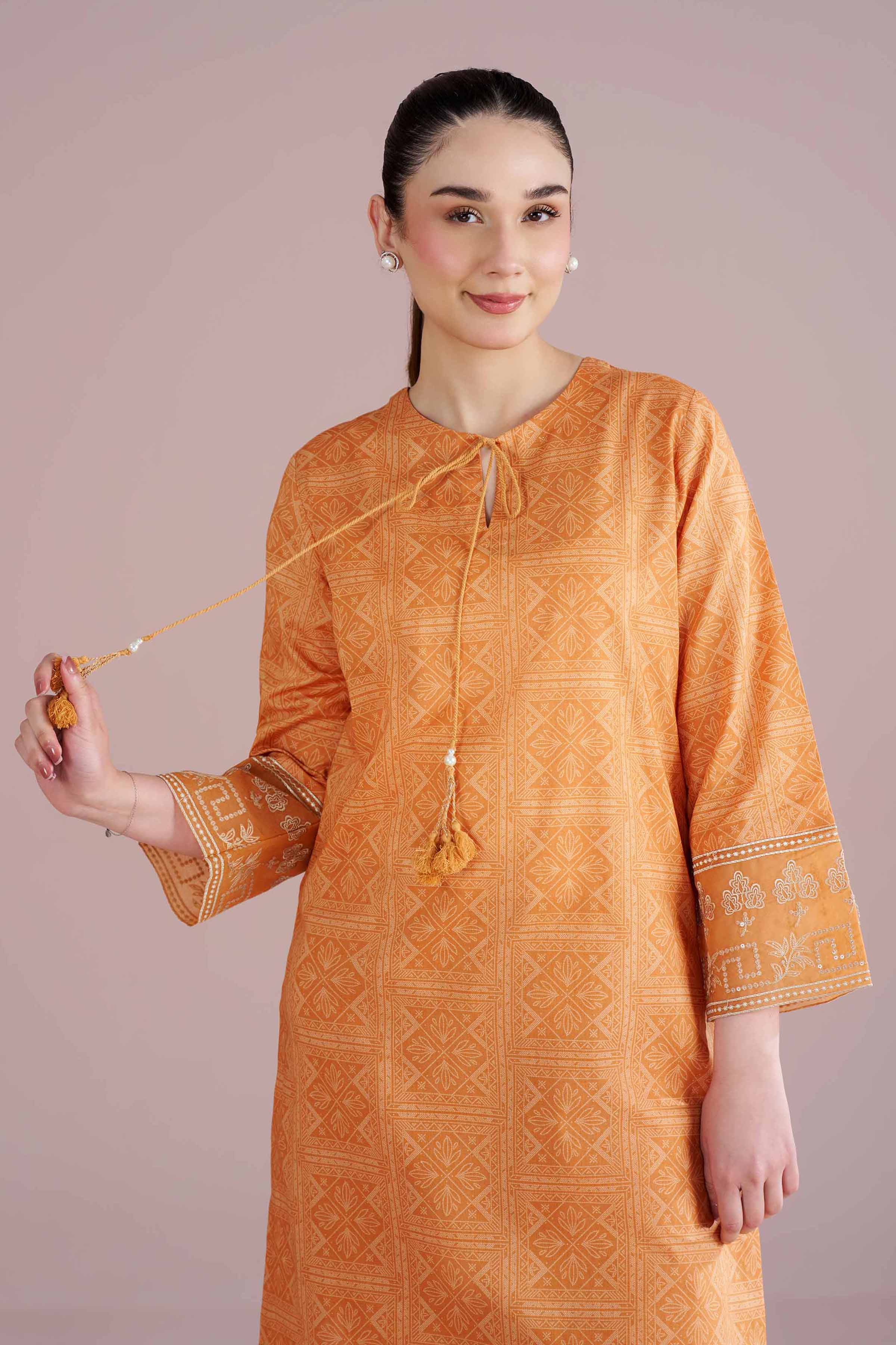 NishatUK - Orange Embroidered Cambric 2-piece ready to wear Dress