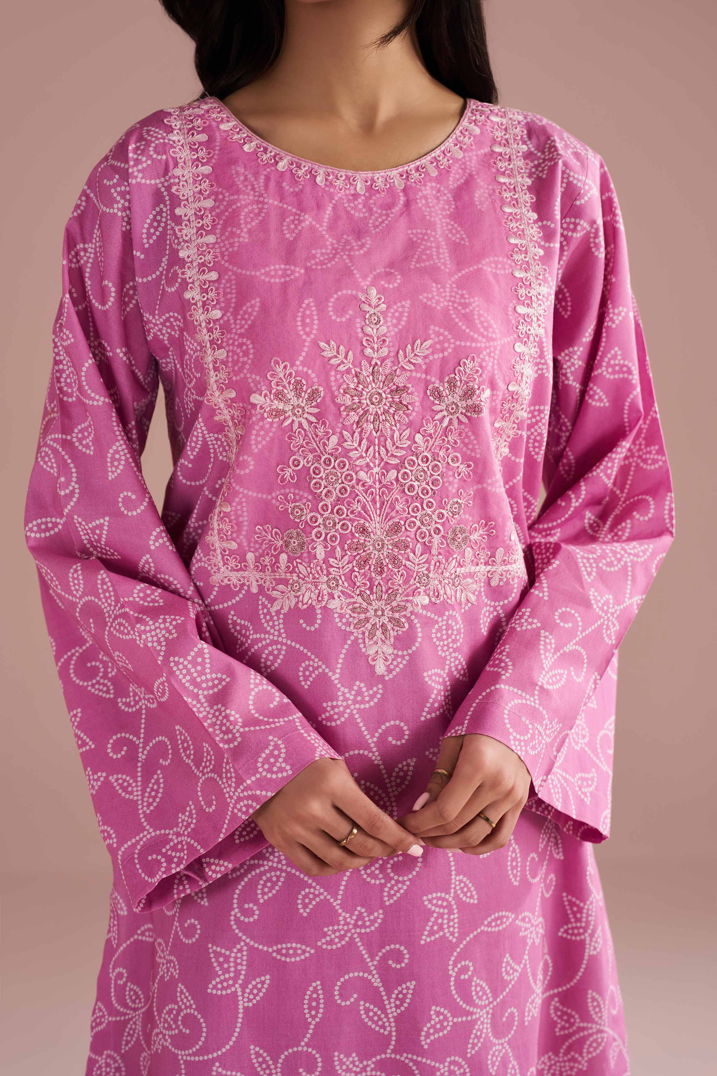 NishatUK - Pink Embroidered Cambric 2-piece ready to wear Dress