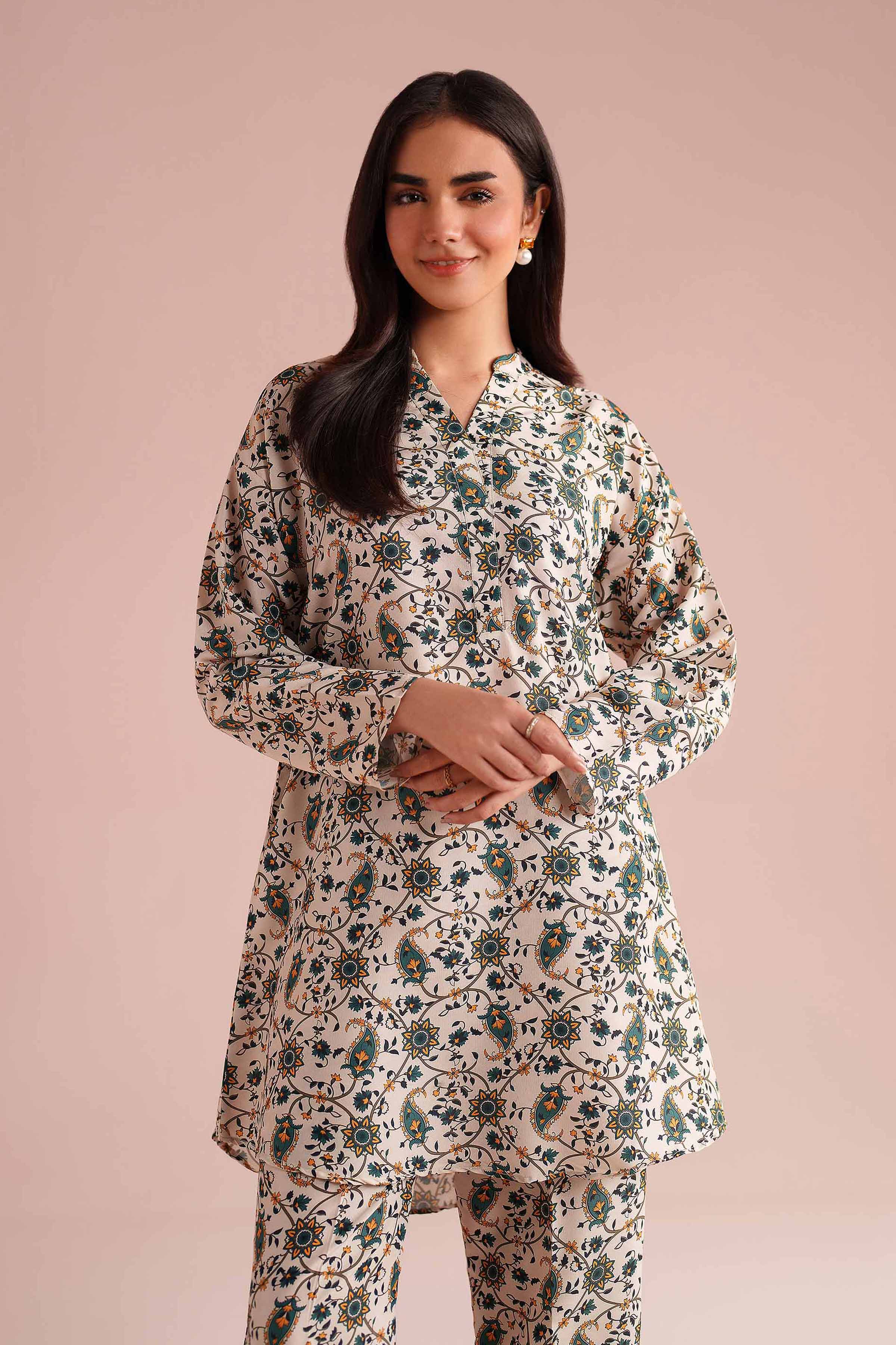 NishatUK - Beige Printed Lawn 2-piece ready to wear Dress