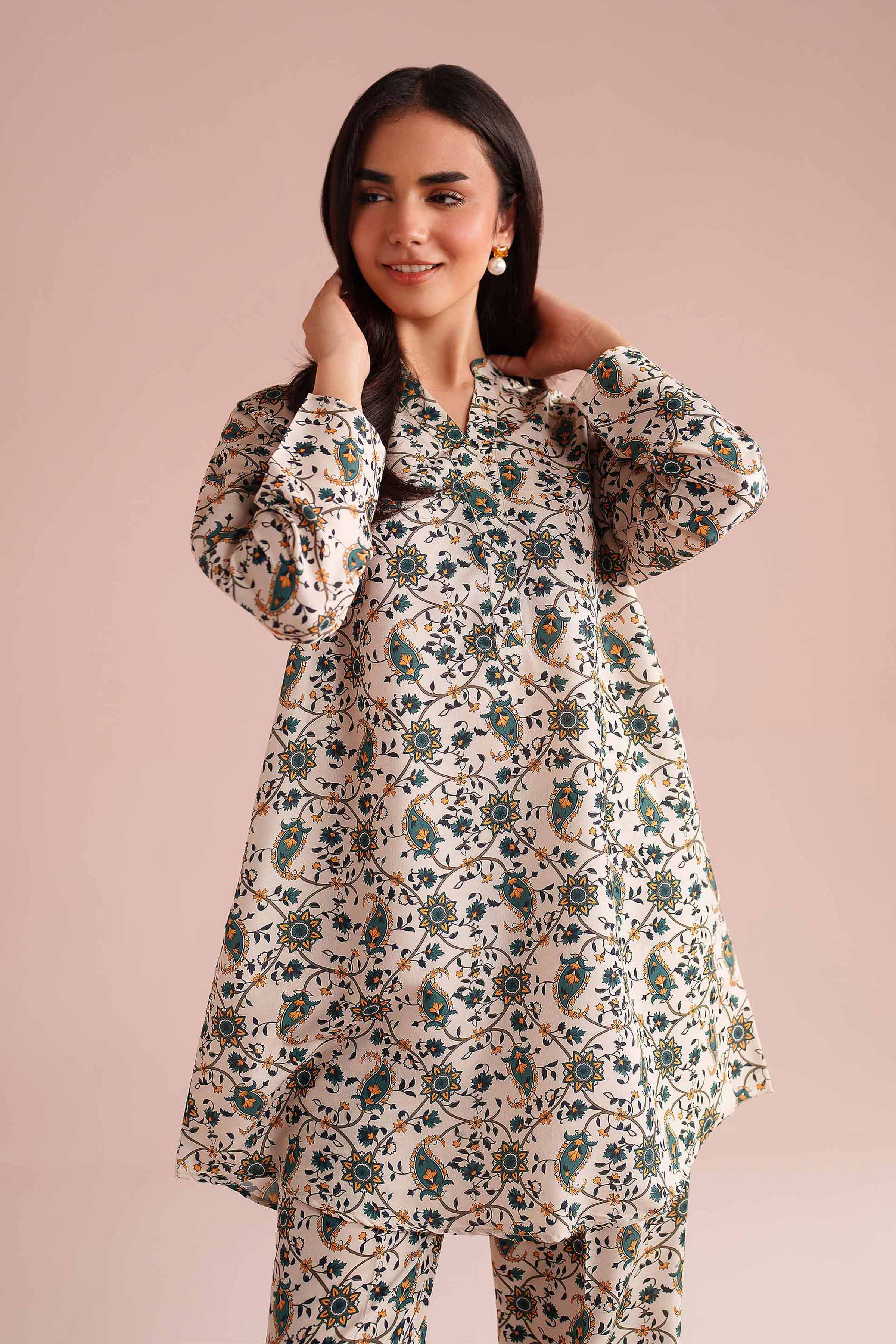 NishatUK - Beige Printed Lawn 2-piece ready to wear Dress