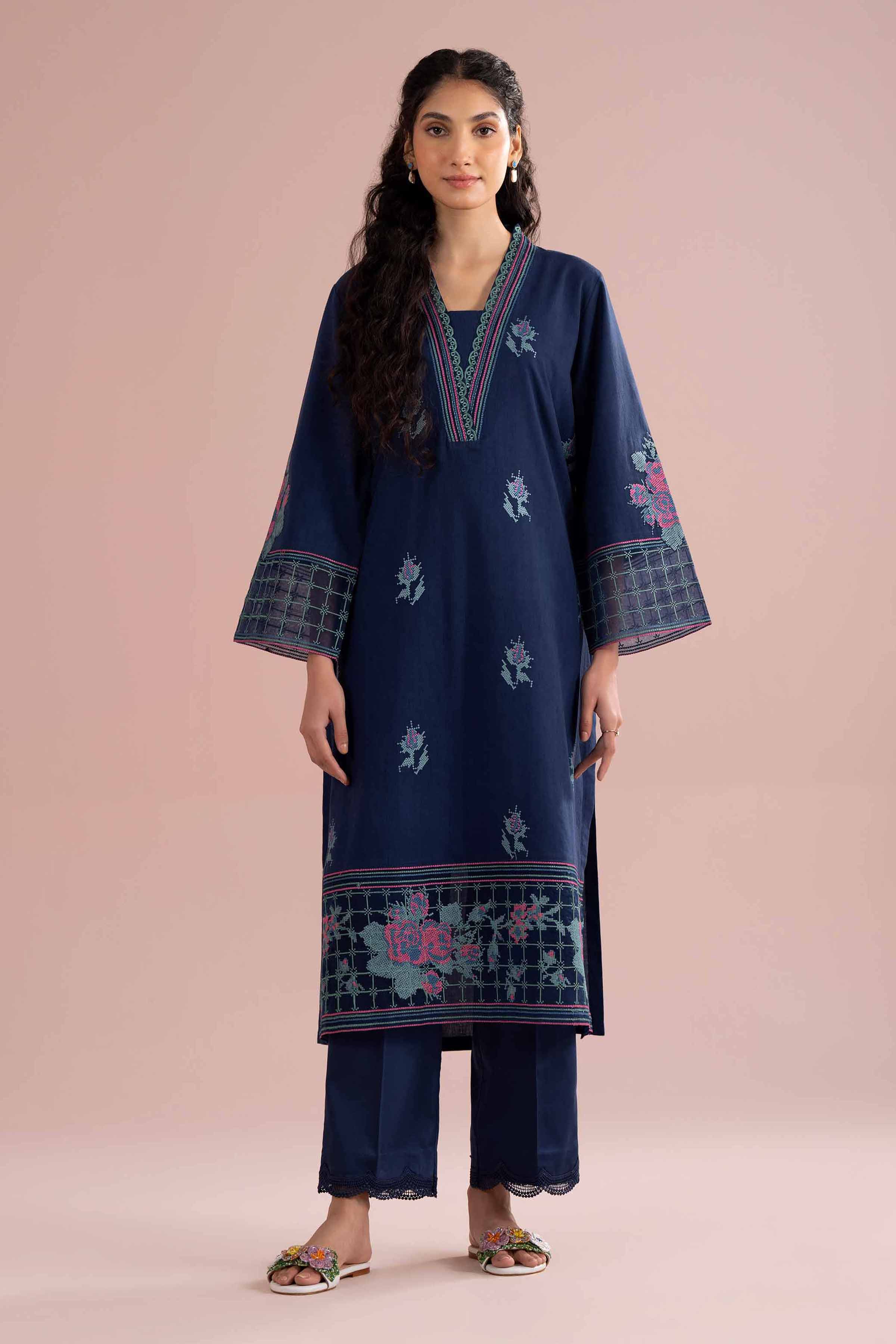 NishatUK - Blue Embroidered Jacquard 2-piece ready to wear Dress