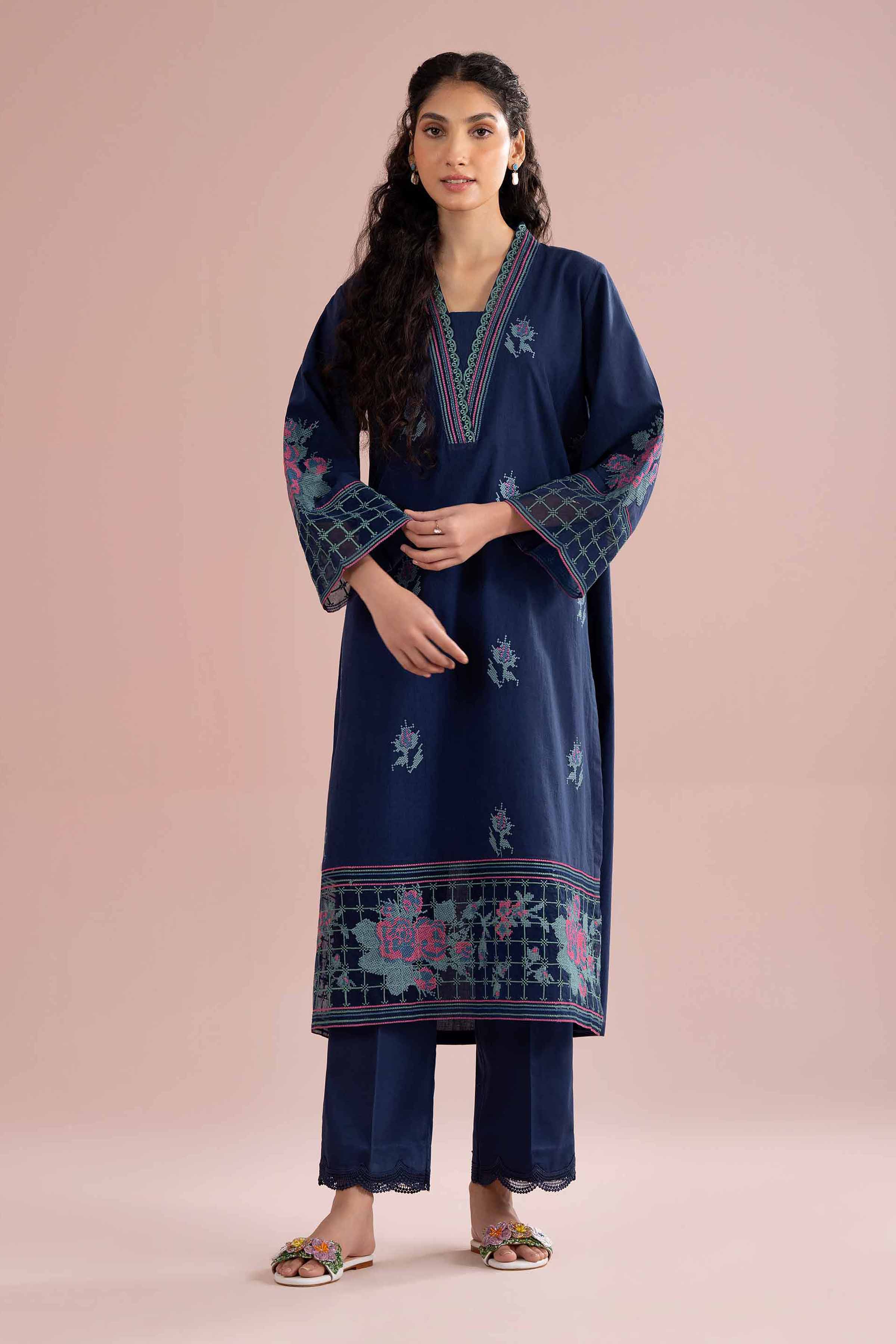 NishatUK - Blue Embroidered Jacquard 2-piece ready to wear Dress
