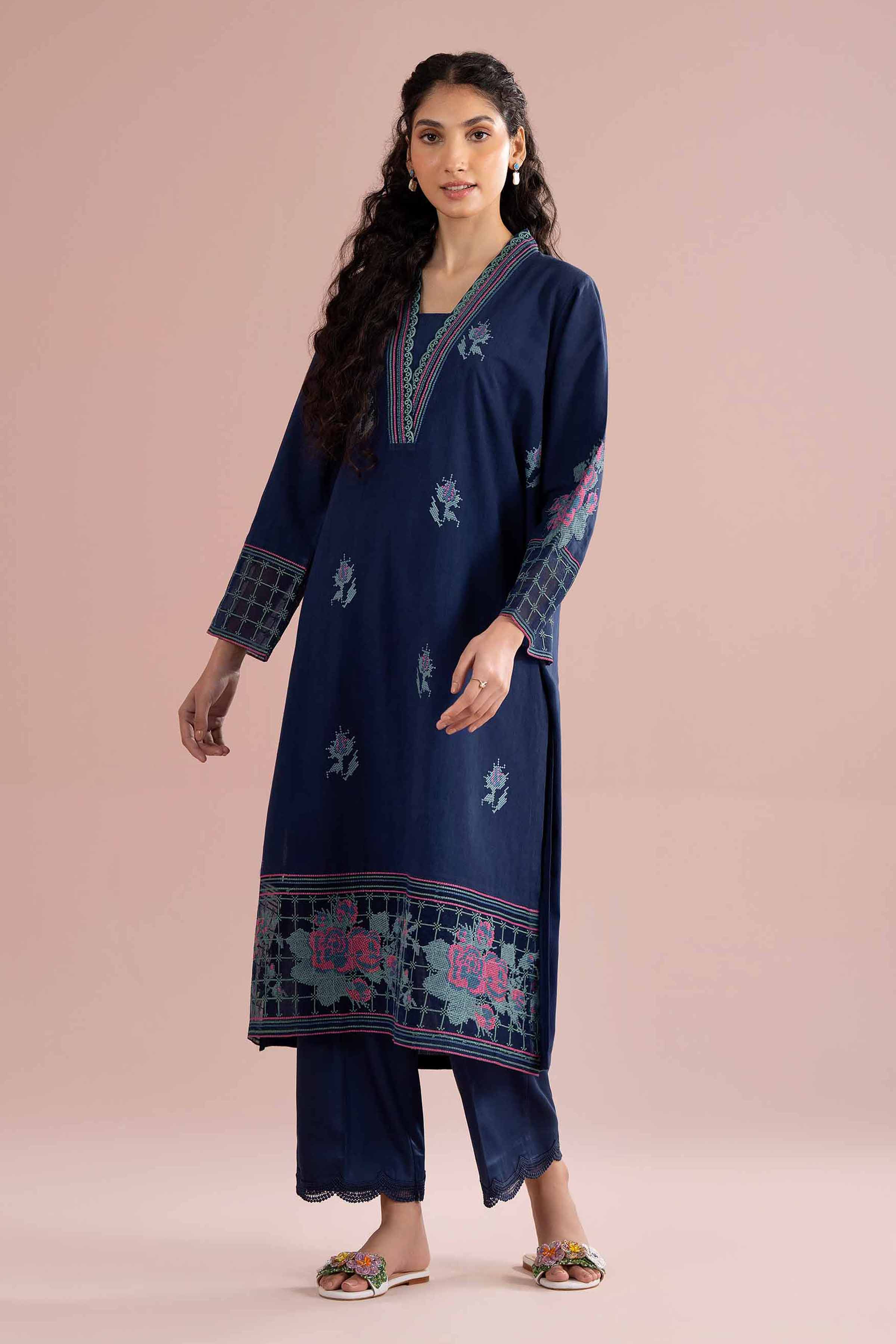 NishatUK - Blue Embroidered Jacquard 2-piece ready to wear Dress