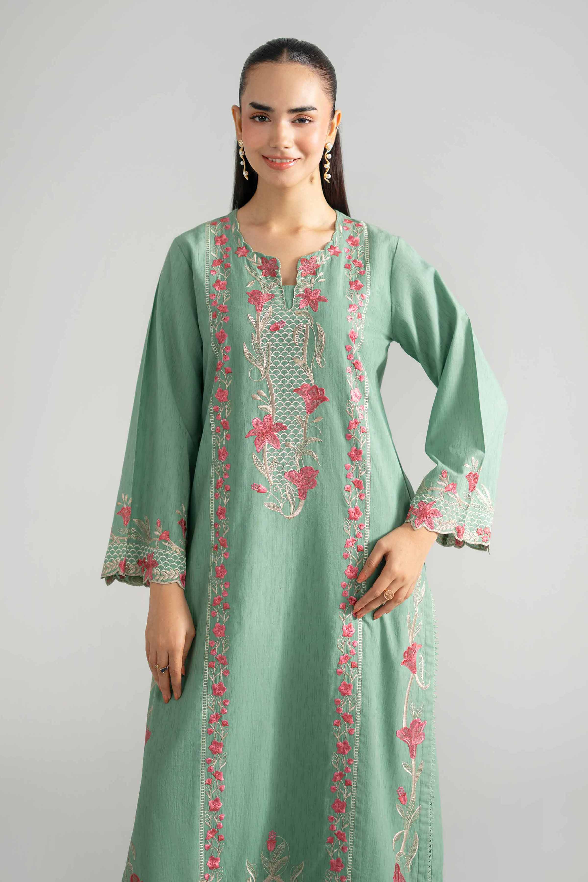 Nishat UK - Green Embroidered Jacquard 2-piece ready to wear Dress