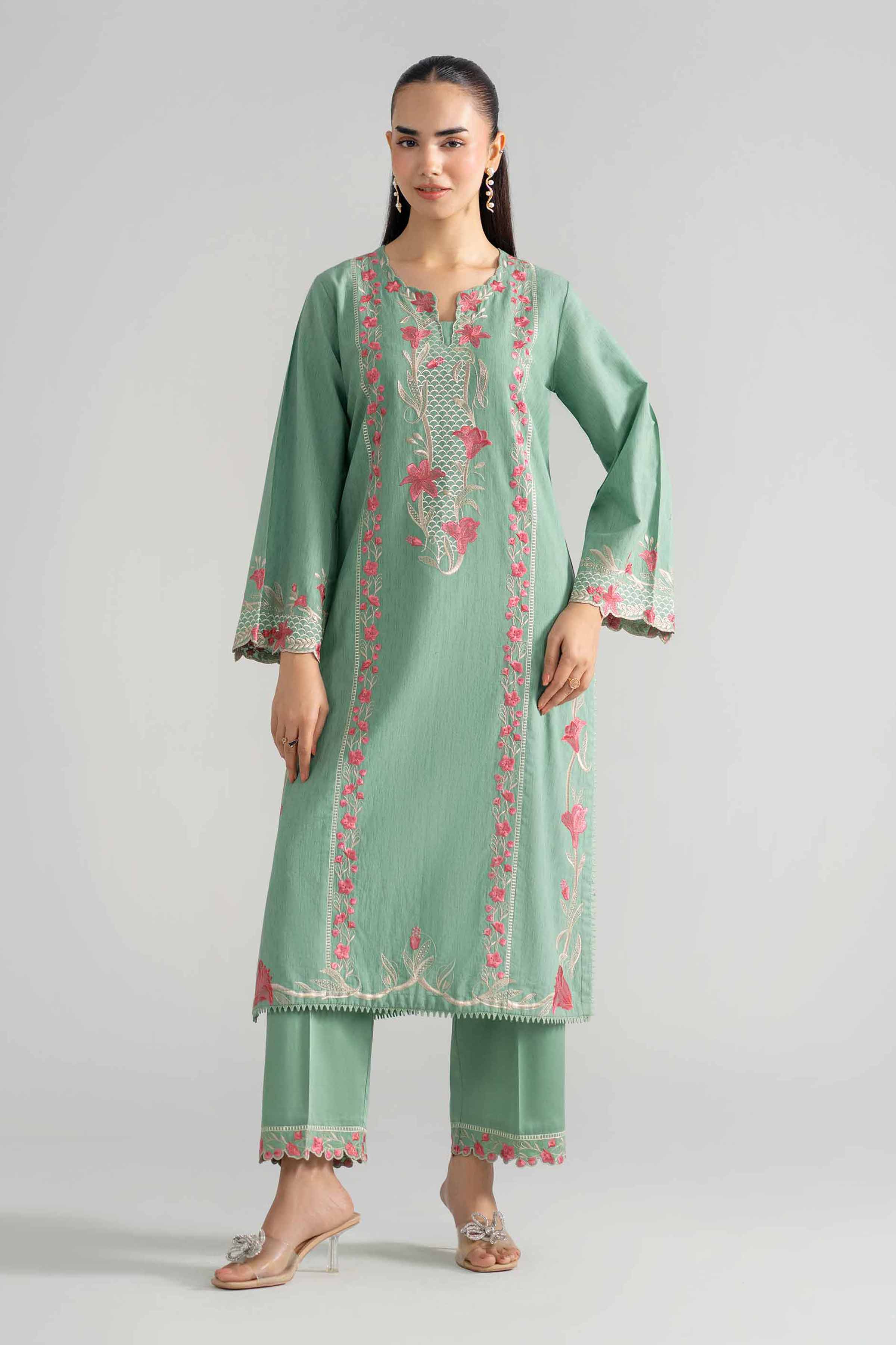 Nishat UK - Green Embroidered Jacquard 2-piece ready to wear Dress
